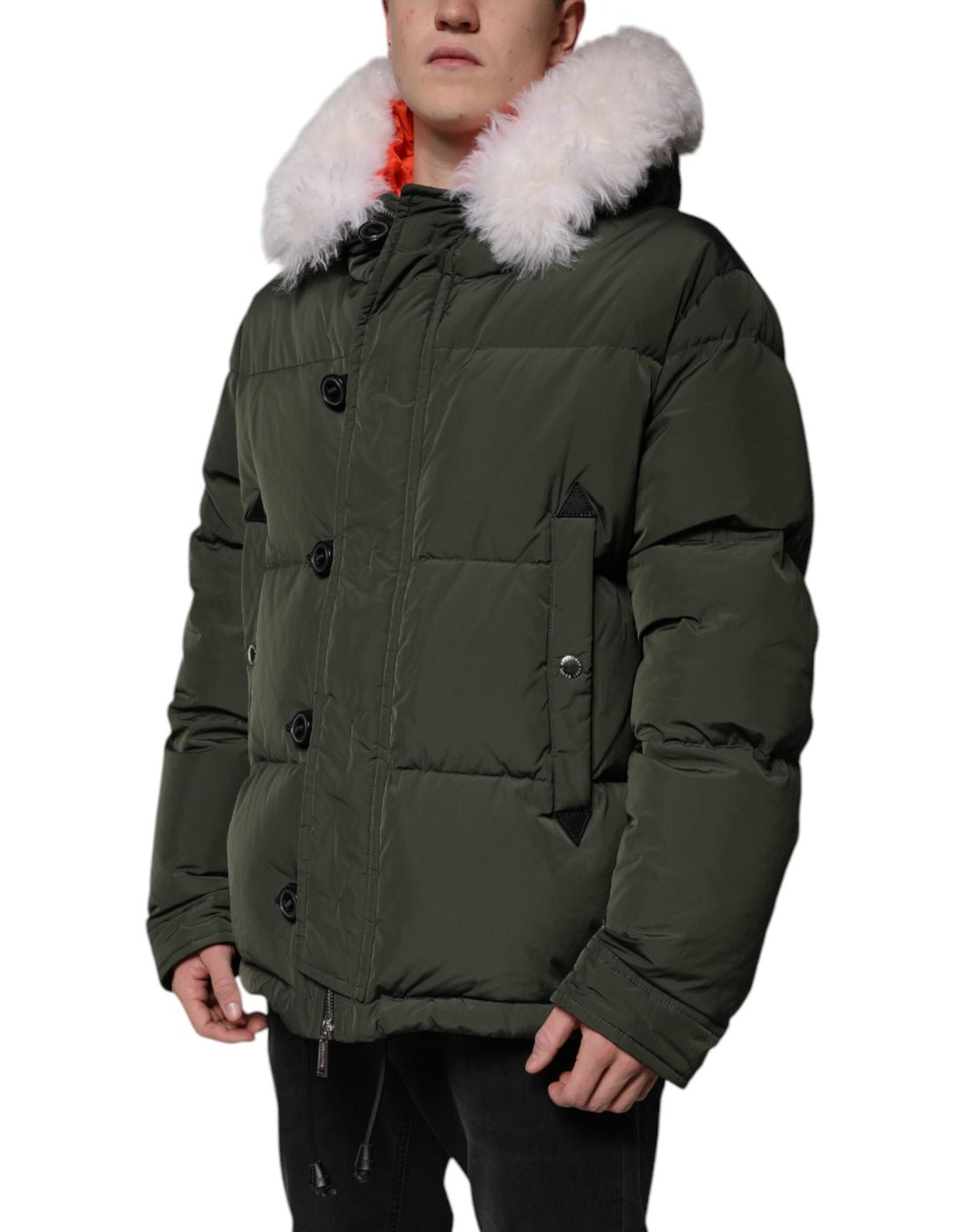 Dsquared² Grüne, langärmlige Jacke aus Pelz und Lammfell mit Kapuze