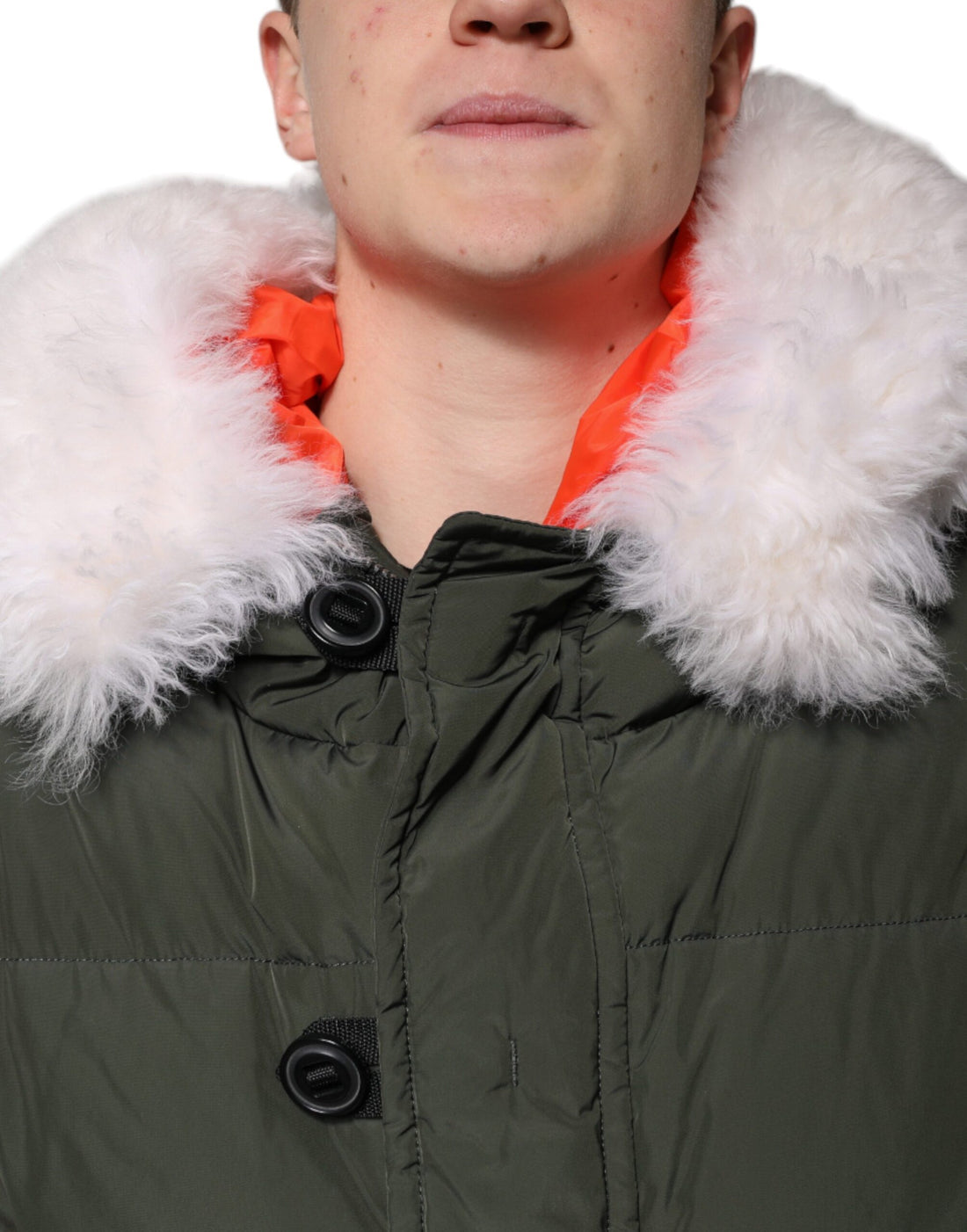 Dsquared² Grüne, langärmlige Jacke aus Pelz und Lammfell mit Kapuze