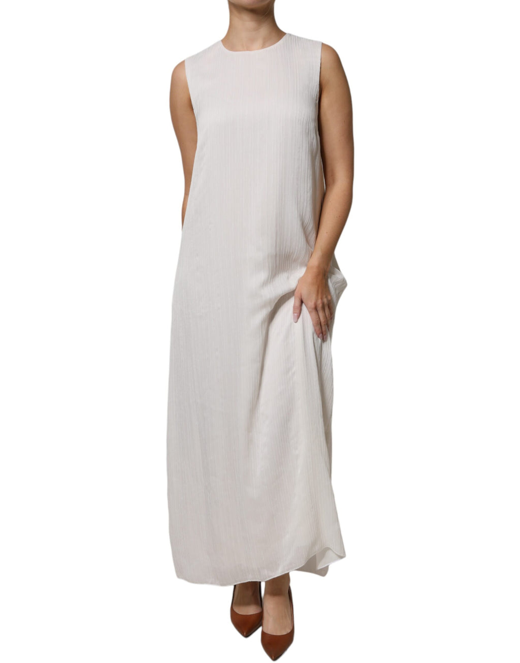 Peserico – Langes, ärmelloses Maxikleid mit Rundhalsausschnitt in Weiß