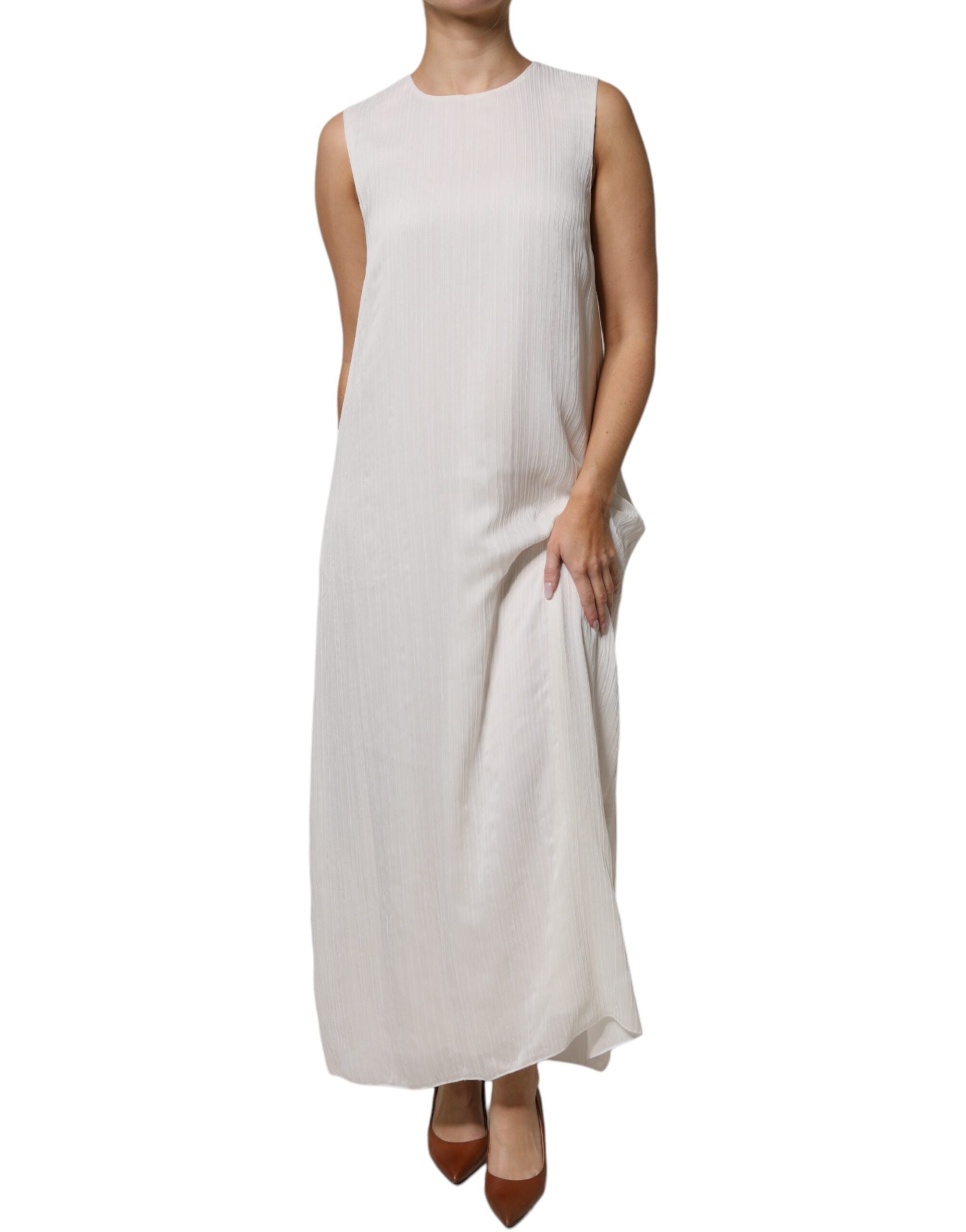Peserico – Langes, ärmelloses Maxikleid mit Rundhalsausschnitt in Weiß