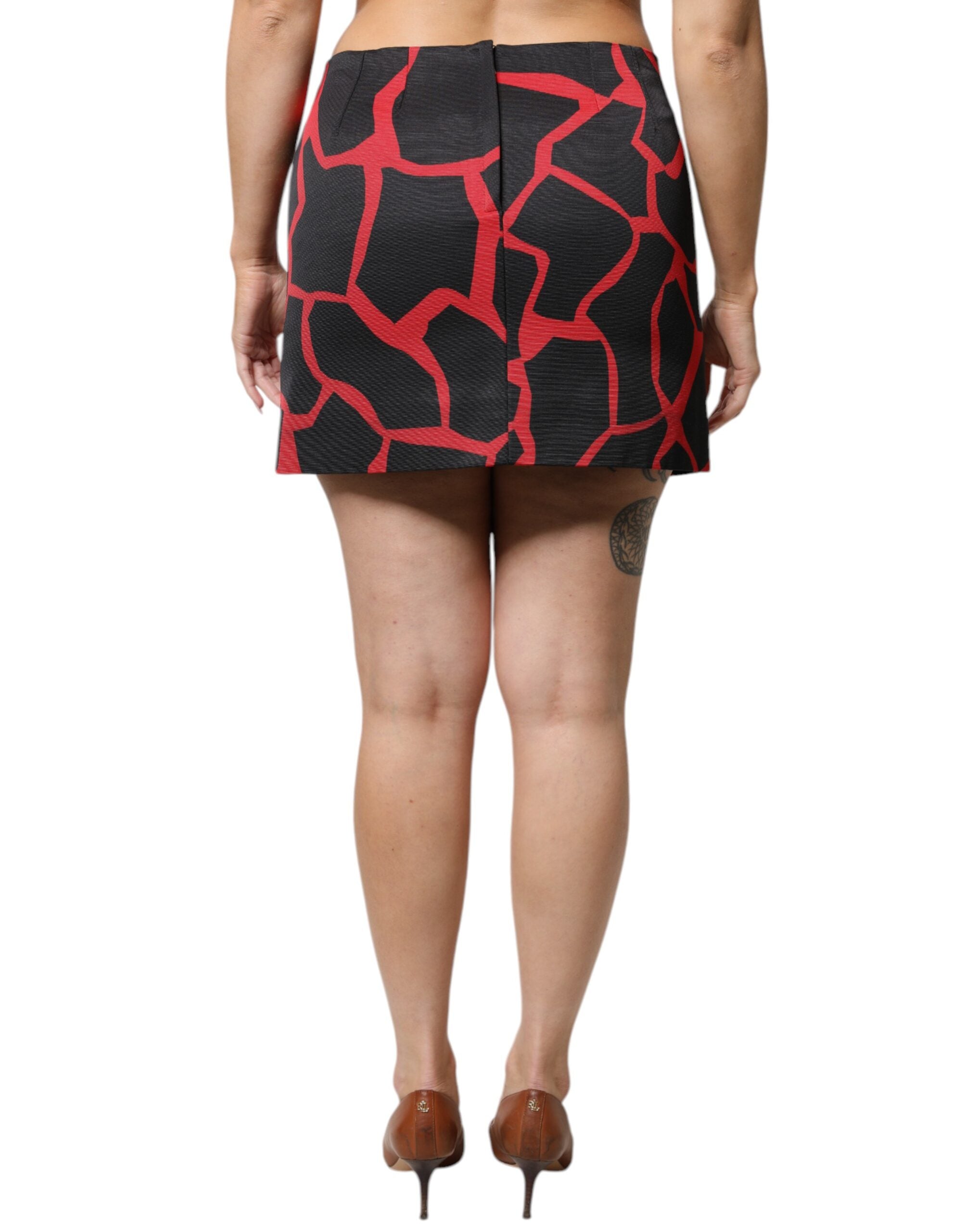 Dolce &amp; Gabbana – Schwarz-roter abstrakter A-Linien-Minirock mit mittlerer Taille