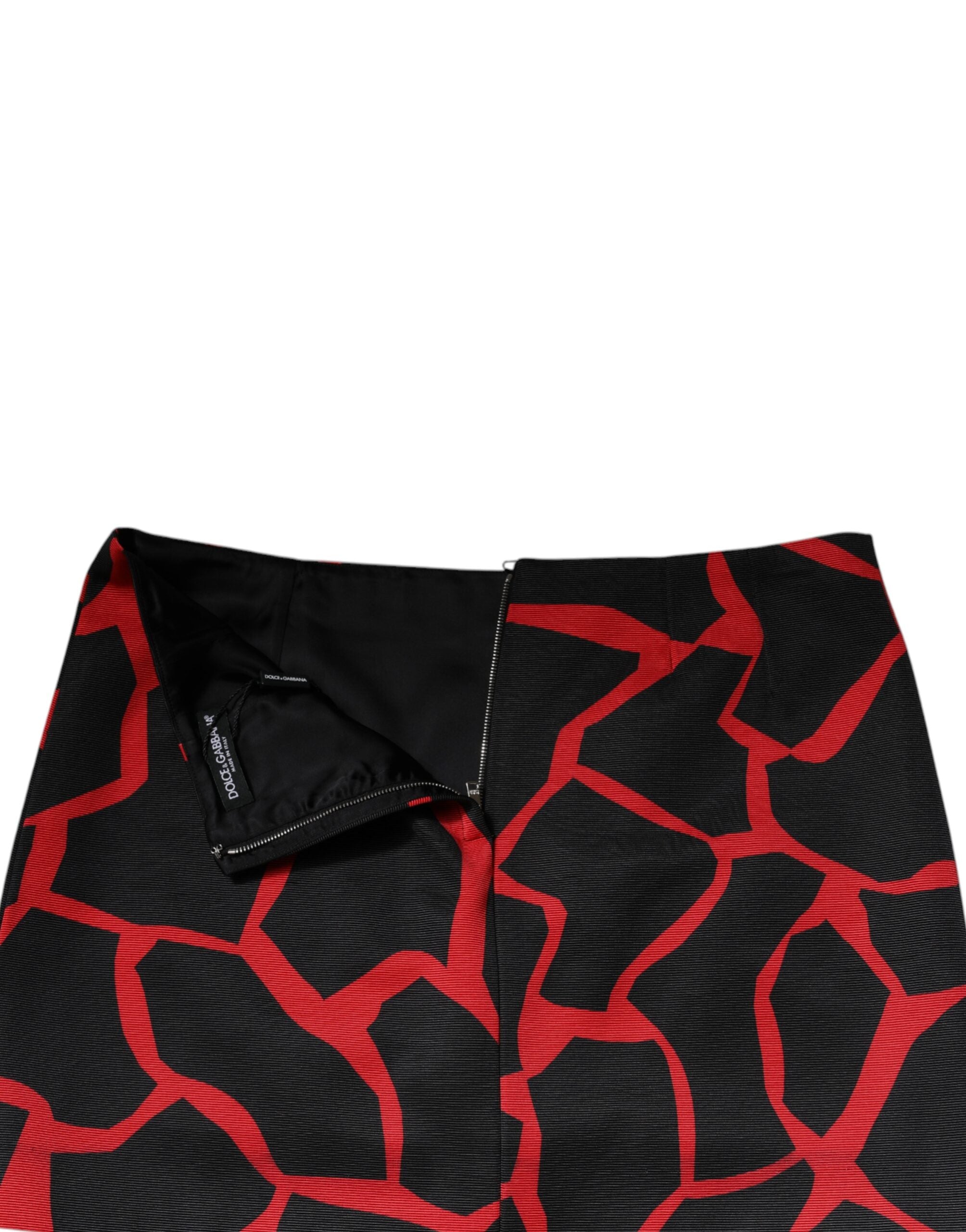 Dolce &amp; Gabbana – Schwarz-roter abstrakter A-Linien-Minirock mit mittlerer Taille