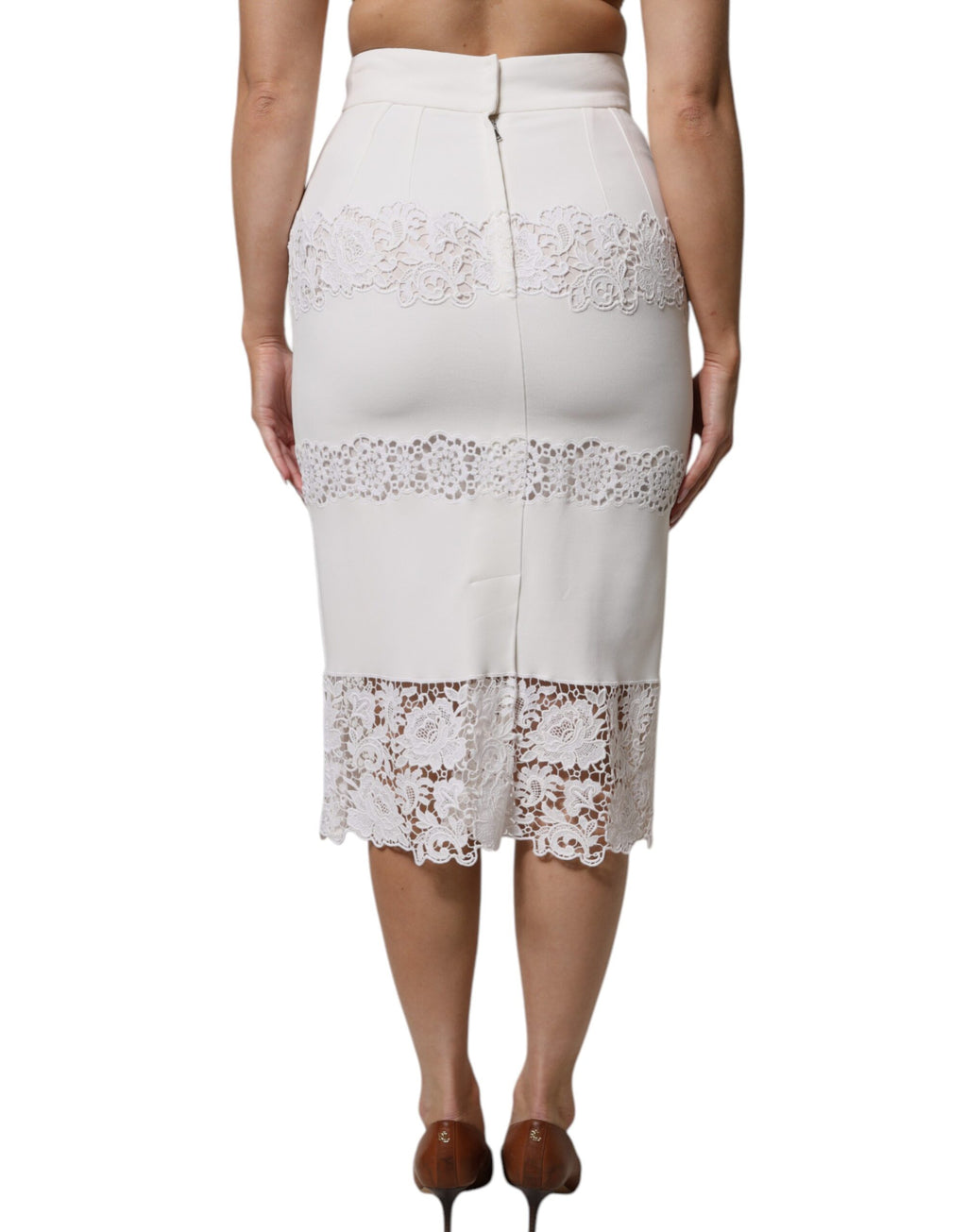 Dolce &amp; Gabbana Weißer Bleistiftrock mit Blumenspitze und hoher Taille