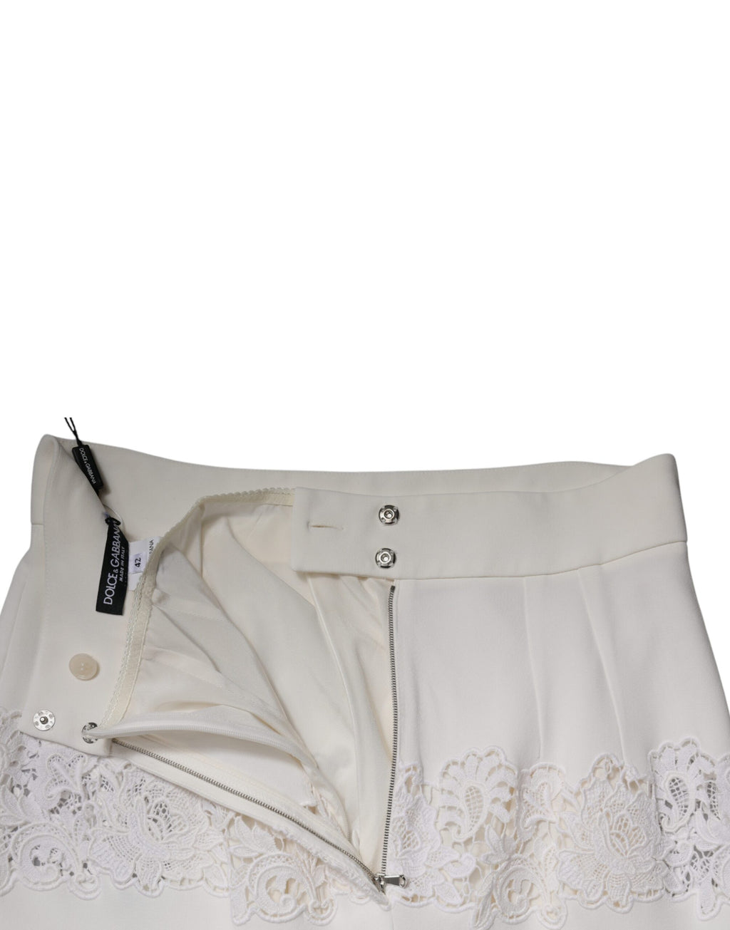 Dolce &amp; Gabbana Weißer Bleistiftrock mit Blumenspitze und hoher Taille