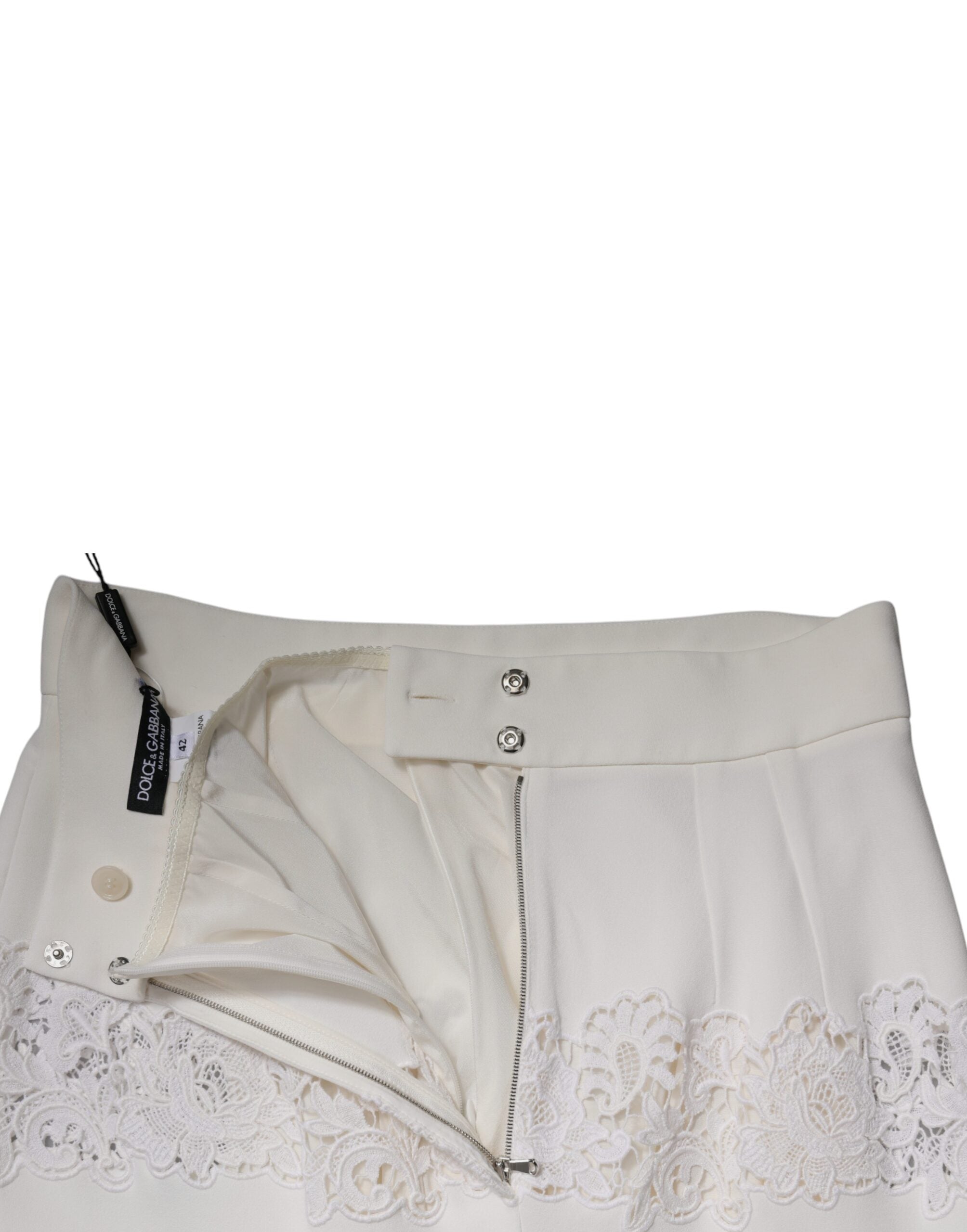 Dolce &amp; Gabbana Weißer Bleistiftrock mit Blumenspitze und hoher Taille