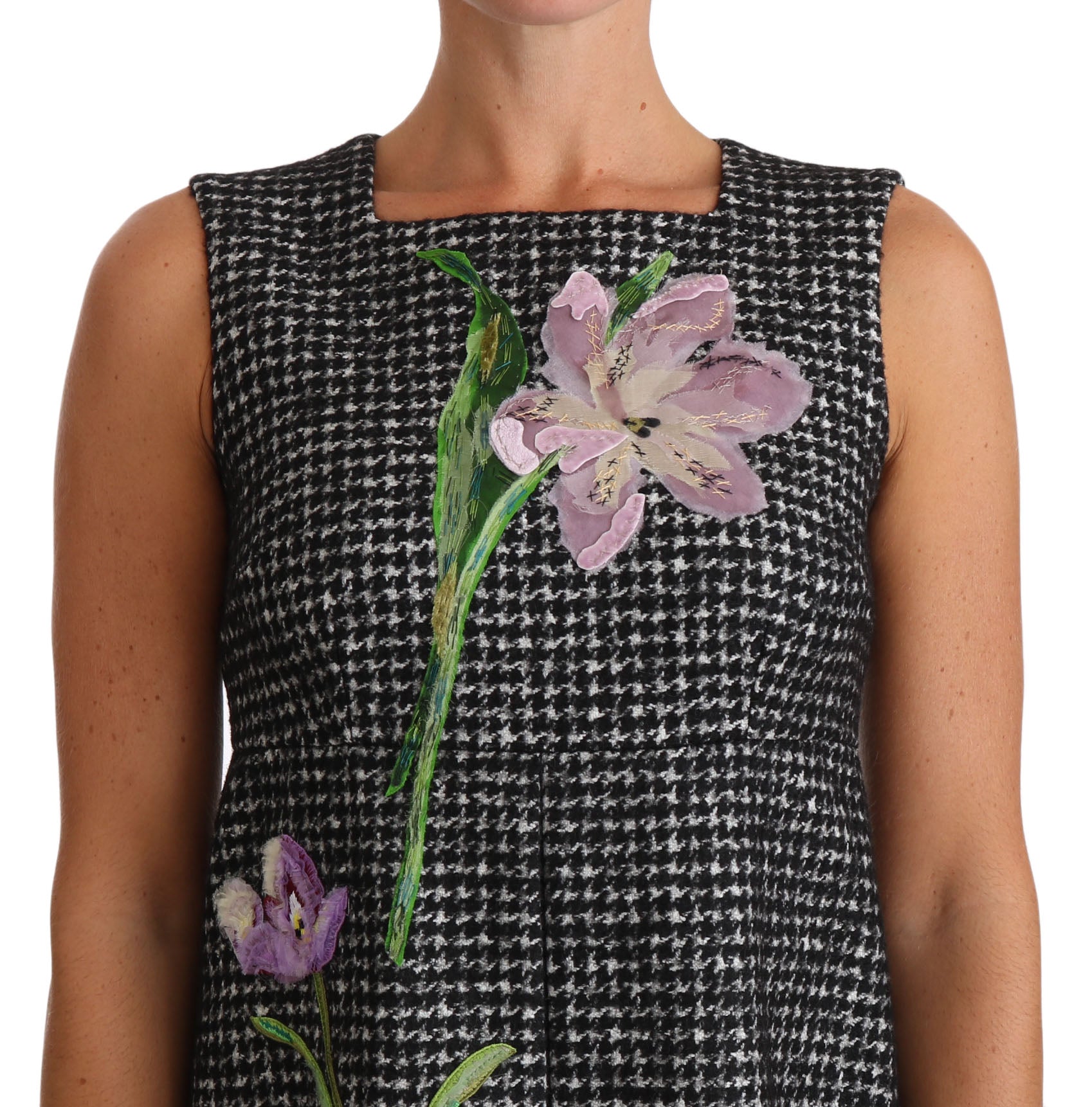 Dolce &amp; Gabbana – Etuikleid mit Hahnentrittmuster und Blumenapplikation