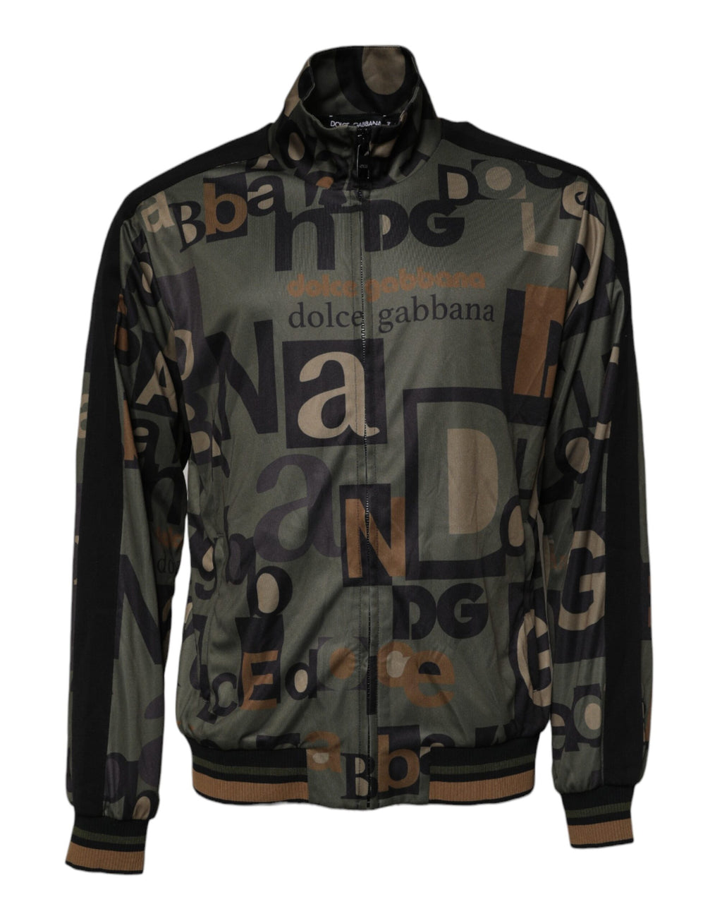 Dolce &amp; Gabbana Armeegrüner Polyester-Pullover mit durchgehendem Reißverschluss und Logo