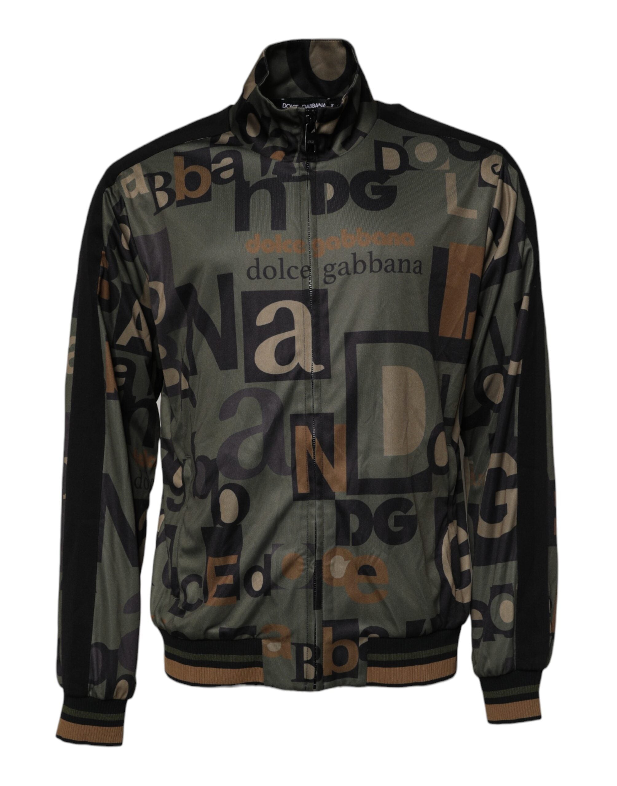 Dolce &amp; Gabbana Armeegrüner Polyester-Pullover mit durchgehendem Reißverschluss und Logo