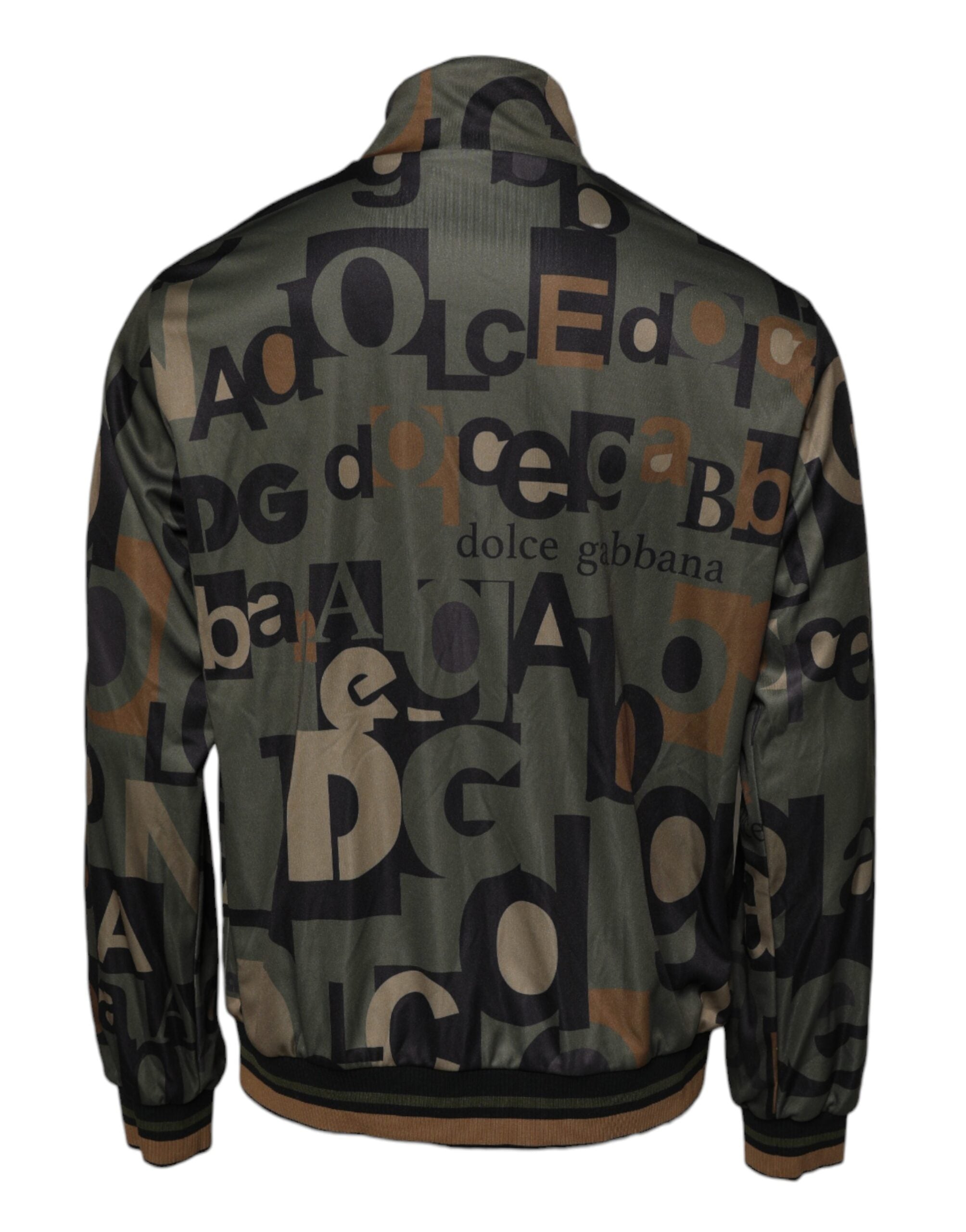 Dolce &amp; Gabbana Armeegrüner Polyester-Pullover mit durchgehendem Reißverschluss und Logo