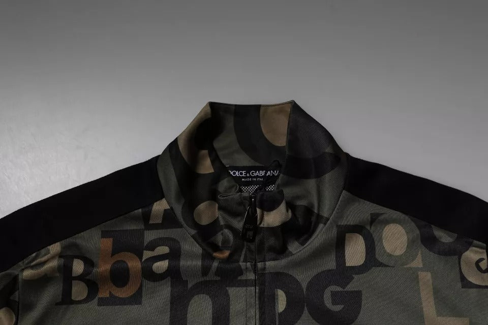 Dolce &amp; Gabbana Armeegrüner Polyester-Pullover mit durchgehendem Reißverschluss und Logo