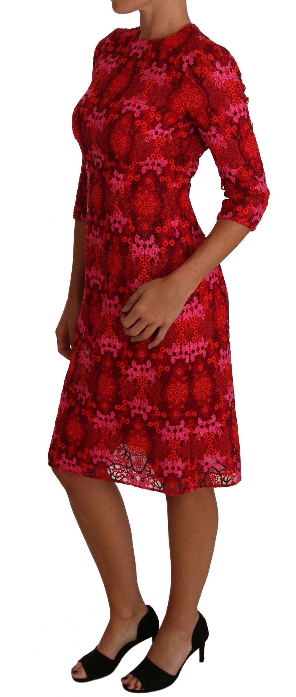 Dolce &amp; Gabbana – Elegantes, knielanges Häkelkleid mit Blumenmuster