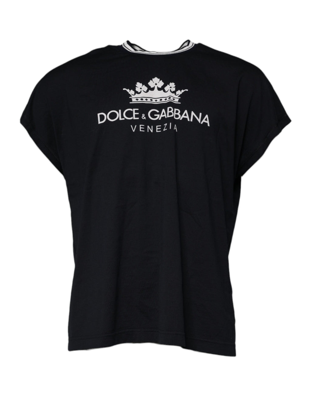 Dolce &amp; Gabbana Dunkelblaues T-Shirt aus Baumwolle mit Rundhalsausschnitt und Krone