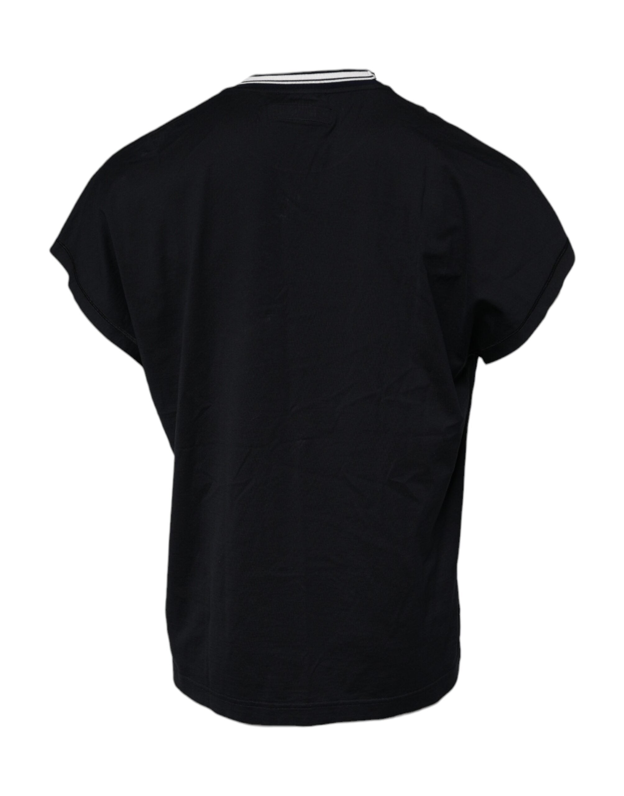 Dolce &amp; Gabbana Dunkelblaues T-Shirt aus Baumwolle mit Rundhalsausschnitt und Krone