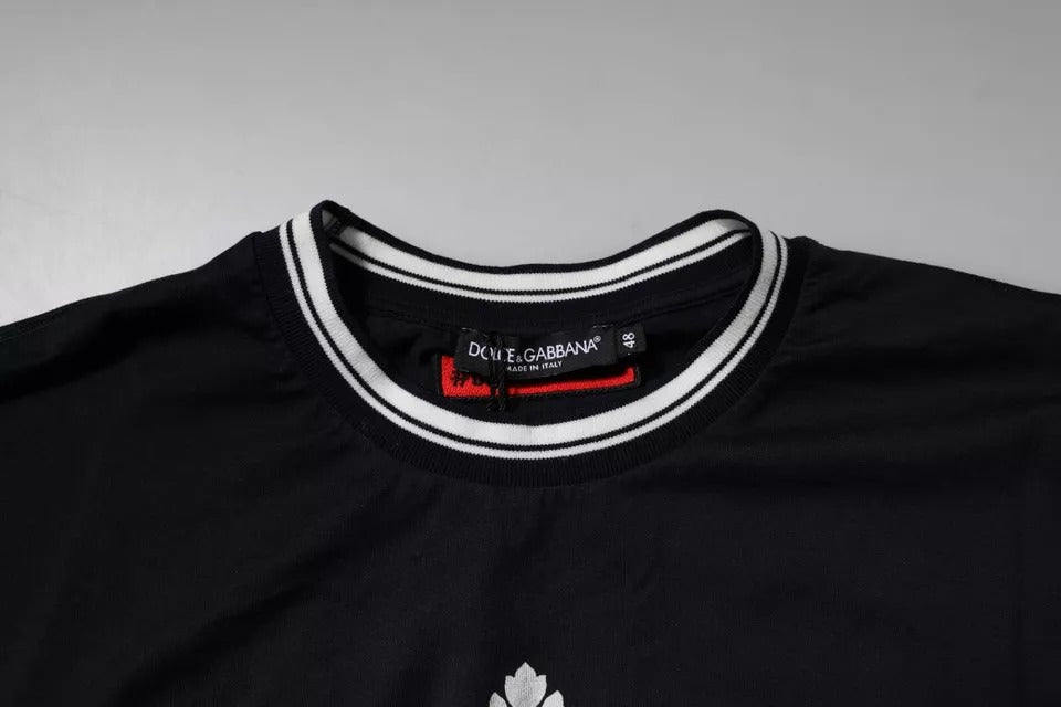Dolce &amp; Gabbana Dunkelblaues T-Shirt aus Baumwolle mit Rundhalsausschnitt und Krone