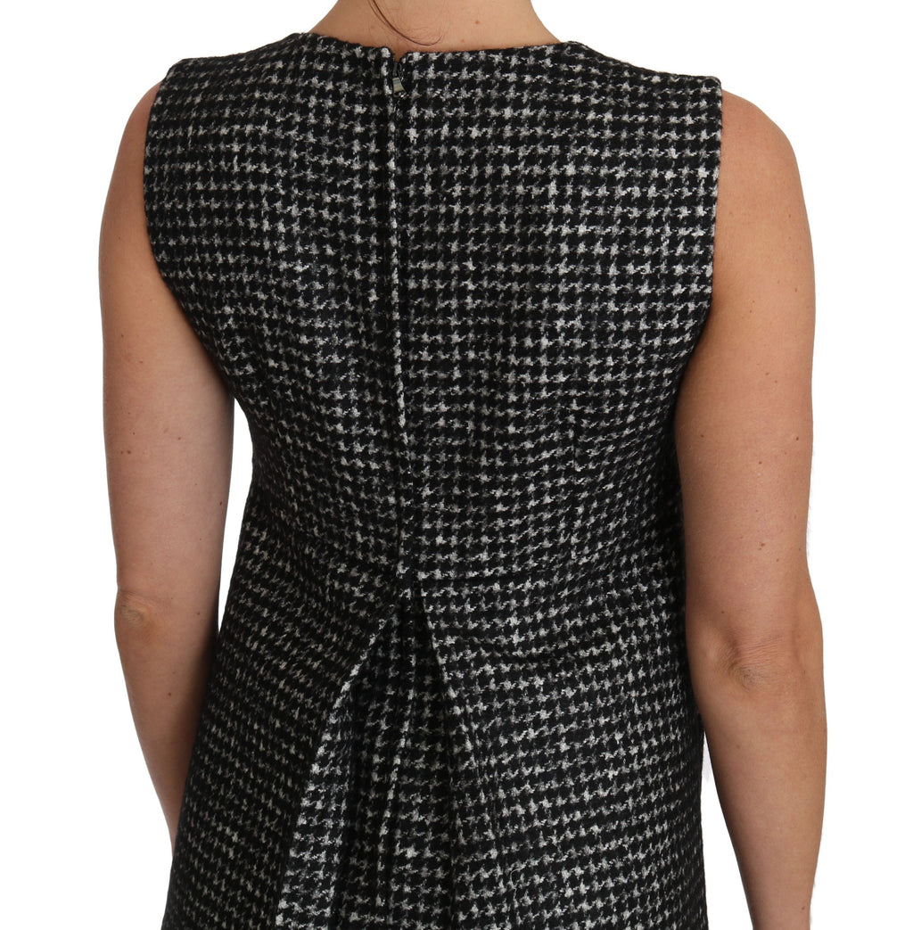 Dolce &amp; Gabbana Elegantes graues Mini-A-Linien-Kleid mit lila Tulpe