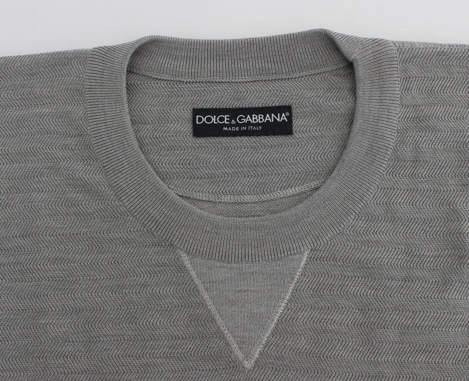 Dolce &amp; Gabbana Eleganter grauer Pullover mit Rundhalsausschnitt aus Seide