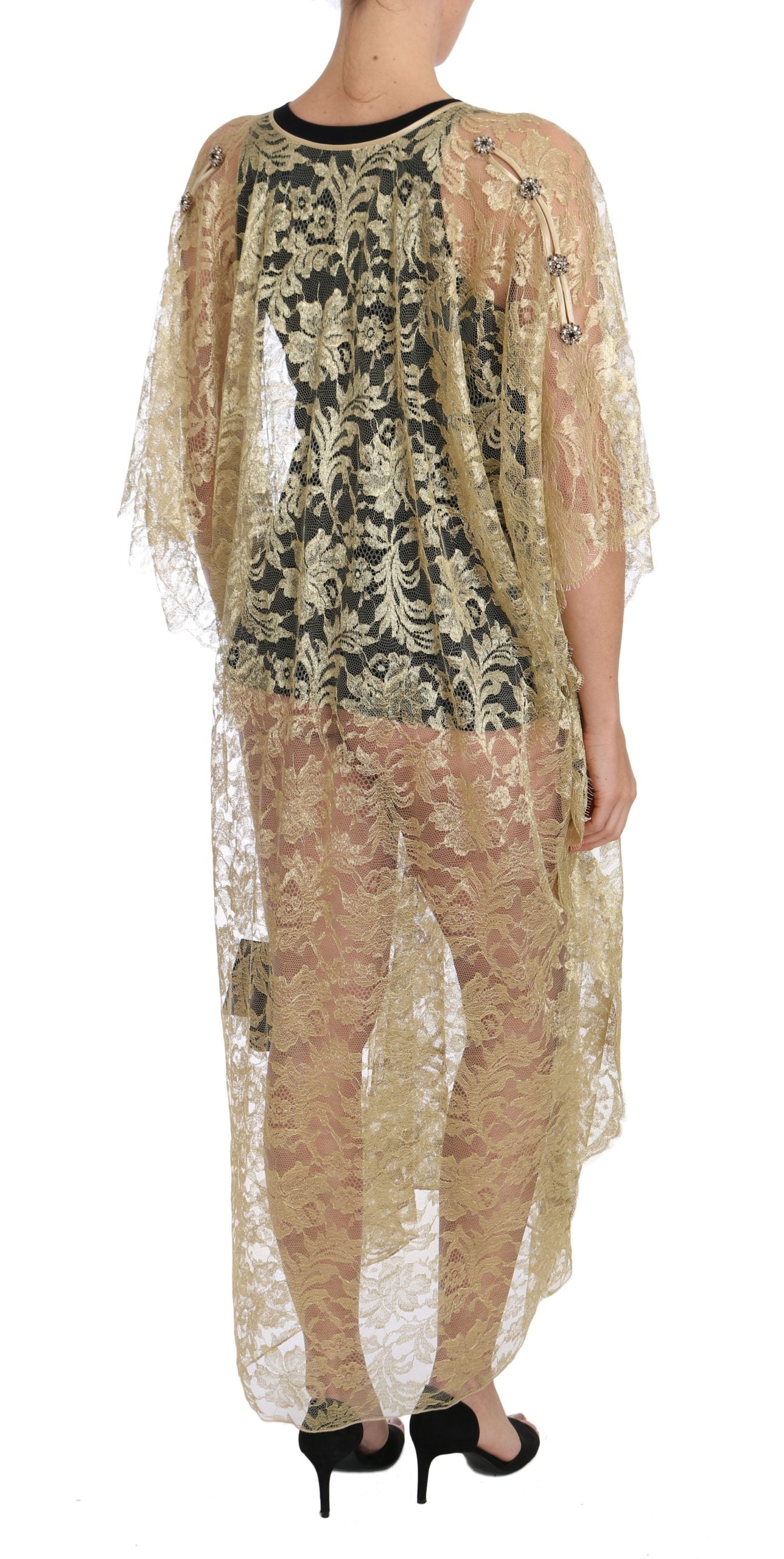 Dolce &amp; Gabbana Goldenes Blumen-Spitzen-Kaftan-Sommerkleid