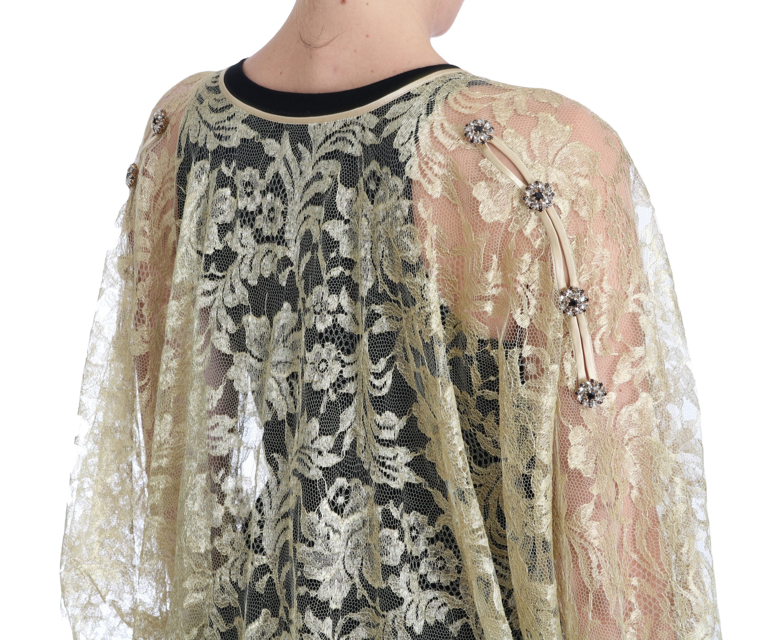 Dolce &amp; Gabbana Goldenes Blumen-Spitzen-Kaftan-Sommerkleid
