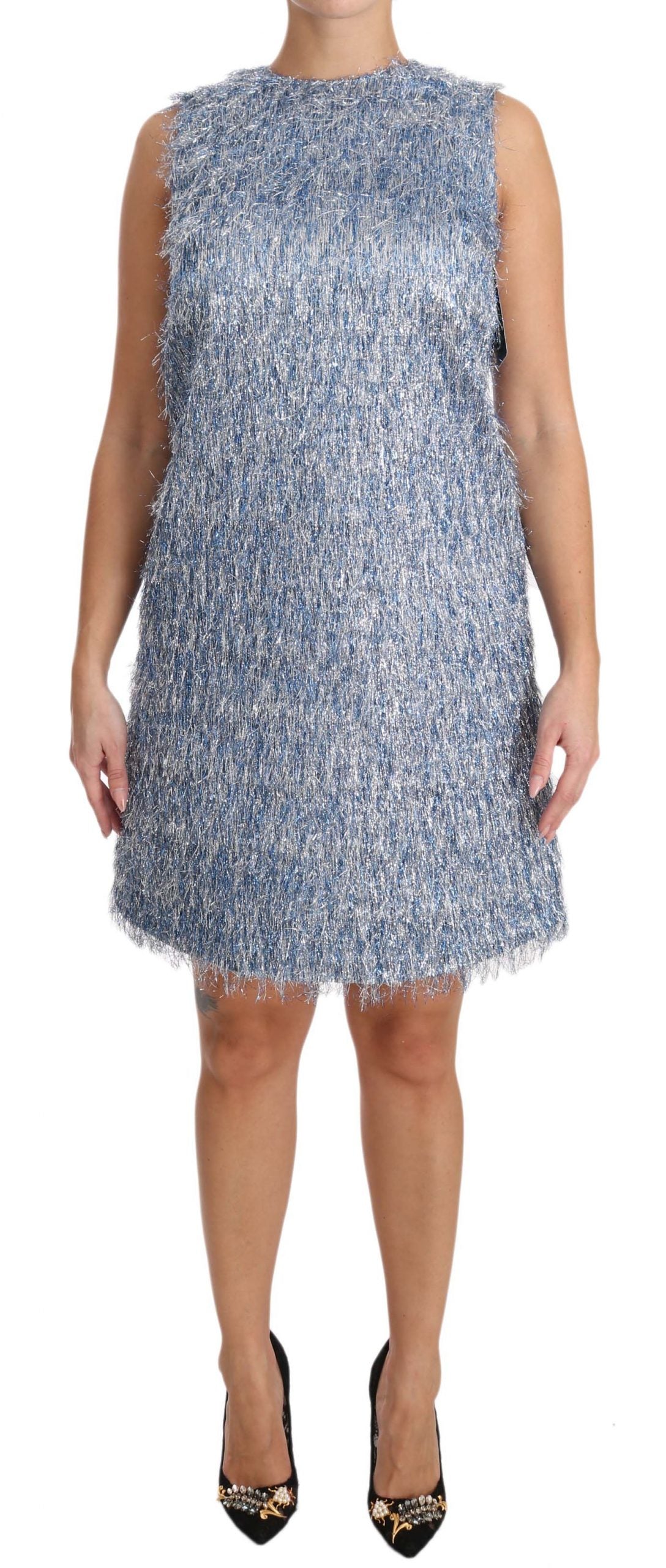 Dolce &amp; Gabbana Elegantes hellblaues Etuikleid mit Fransen
