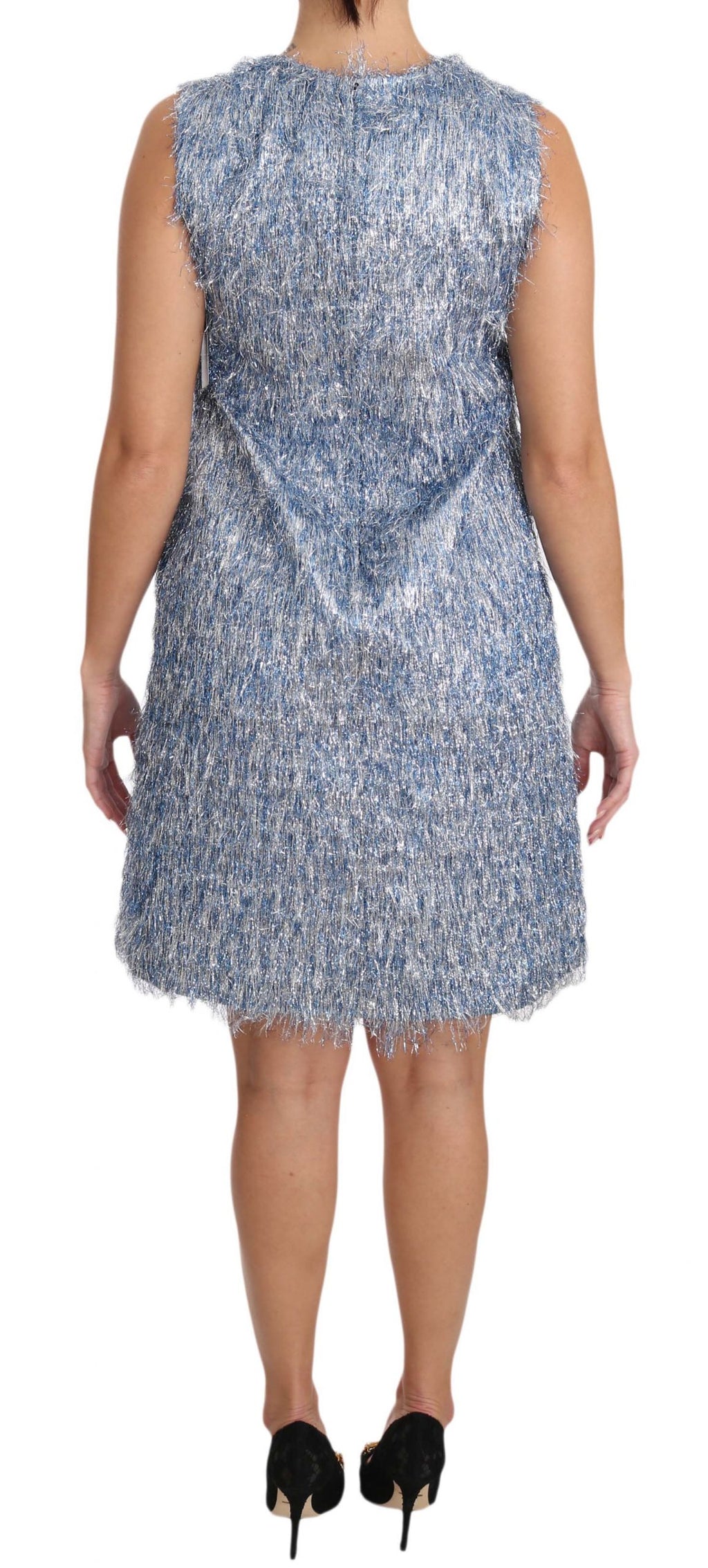 Dolce &amp; Gabbana Elegantes hellblaues Etuikleid mit Fransen