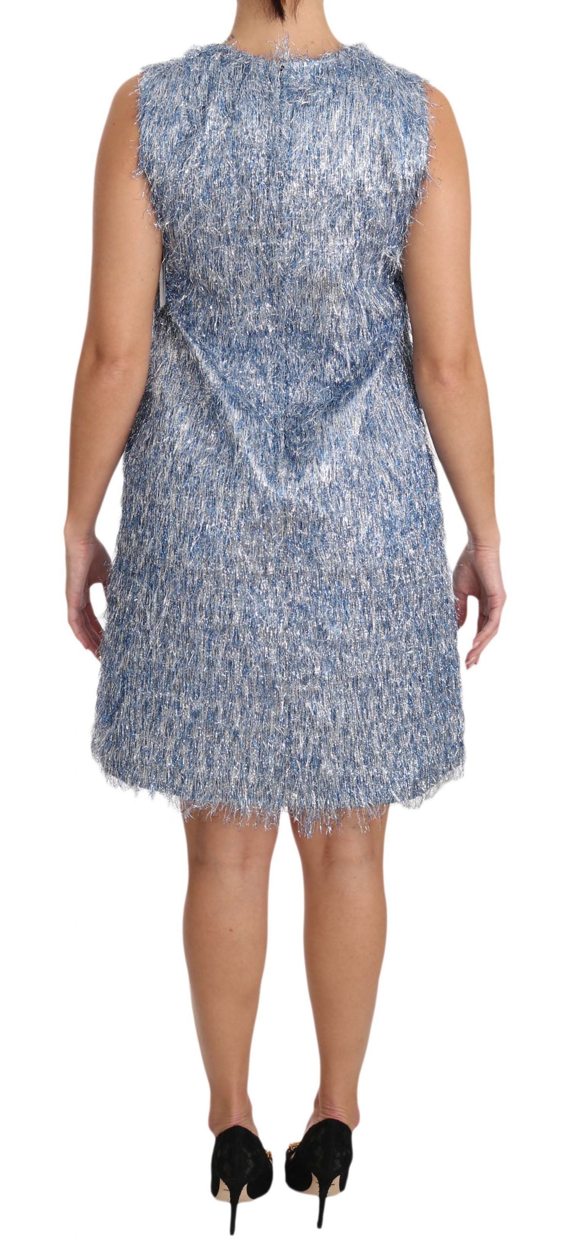 Dolce &amp; Gabbana Elegantes hellblaues Etuikleid mit Fransen