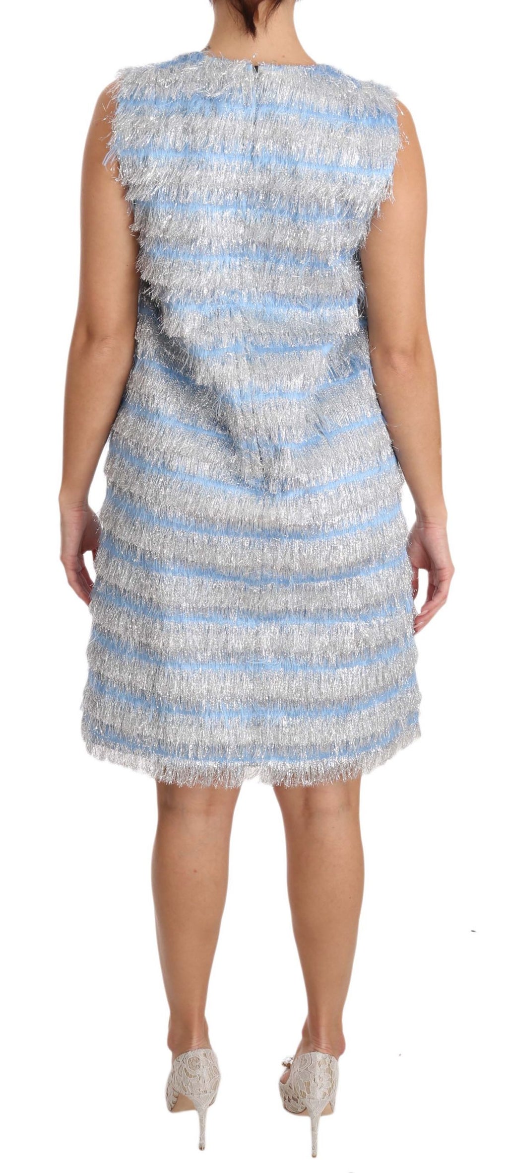 Dolce &amp; Gabbana Elegantes hellblaues Etuikleid mit Fransen