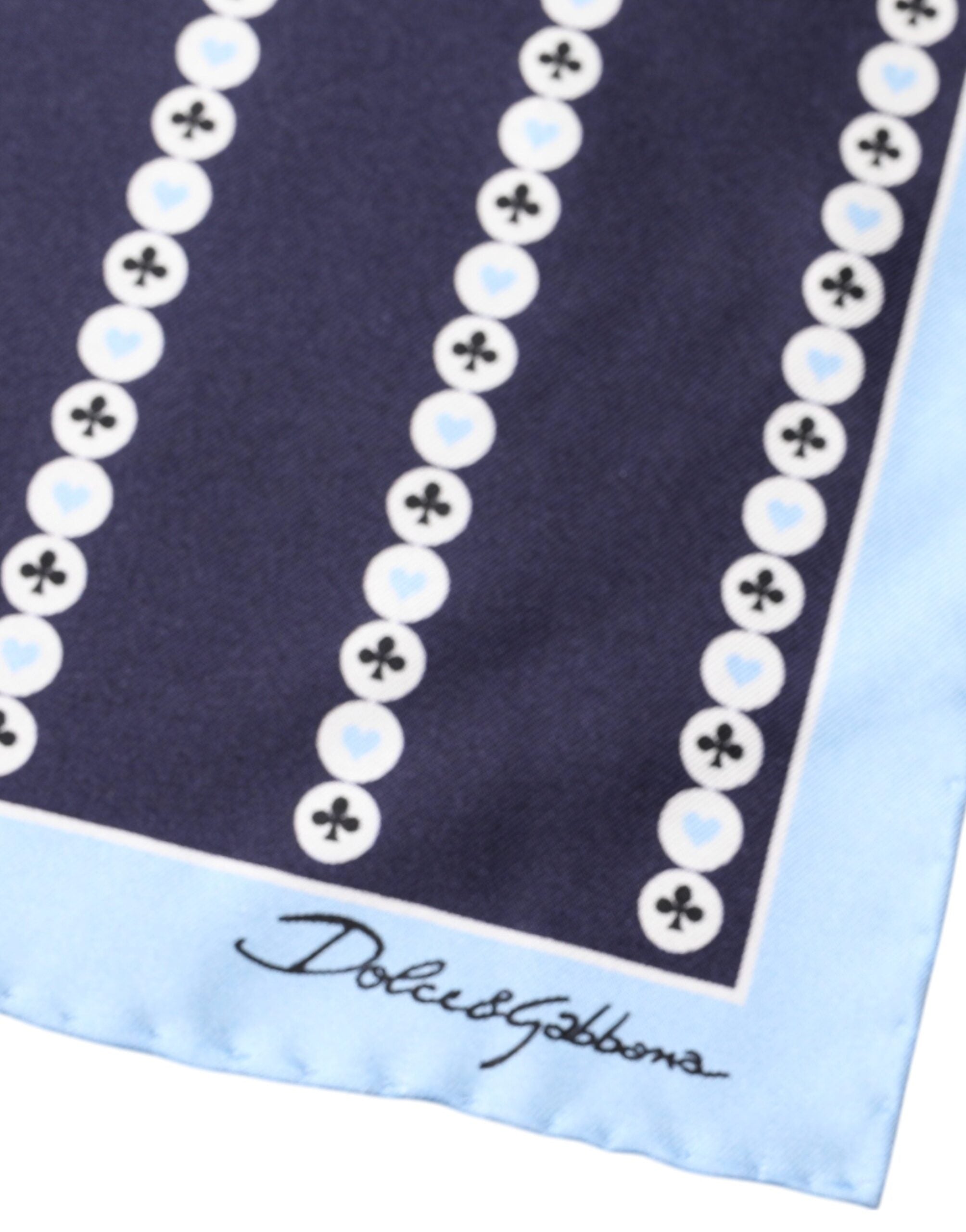 Dolce &amp; Gabbana – Blauer Seidentaschentuch mit Herz-Spade-Muster