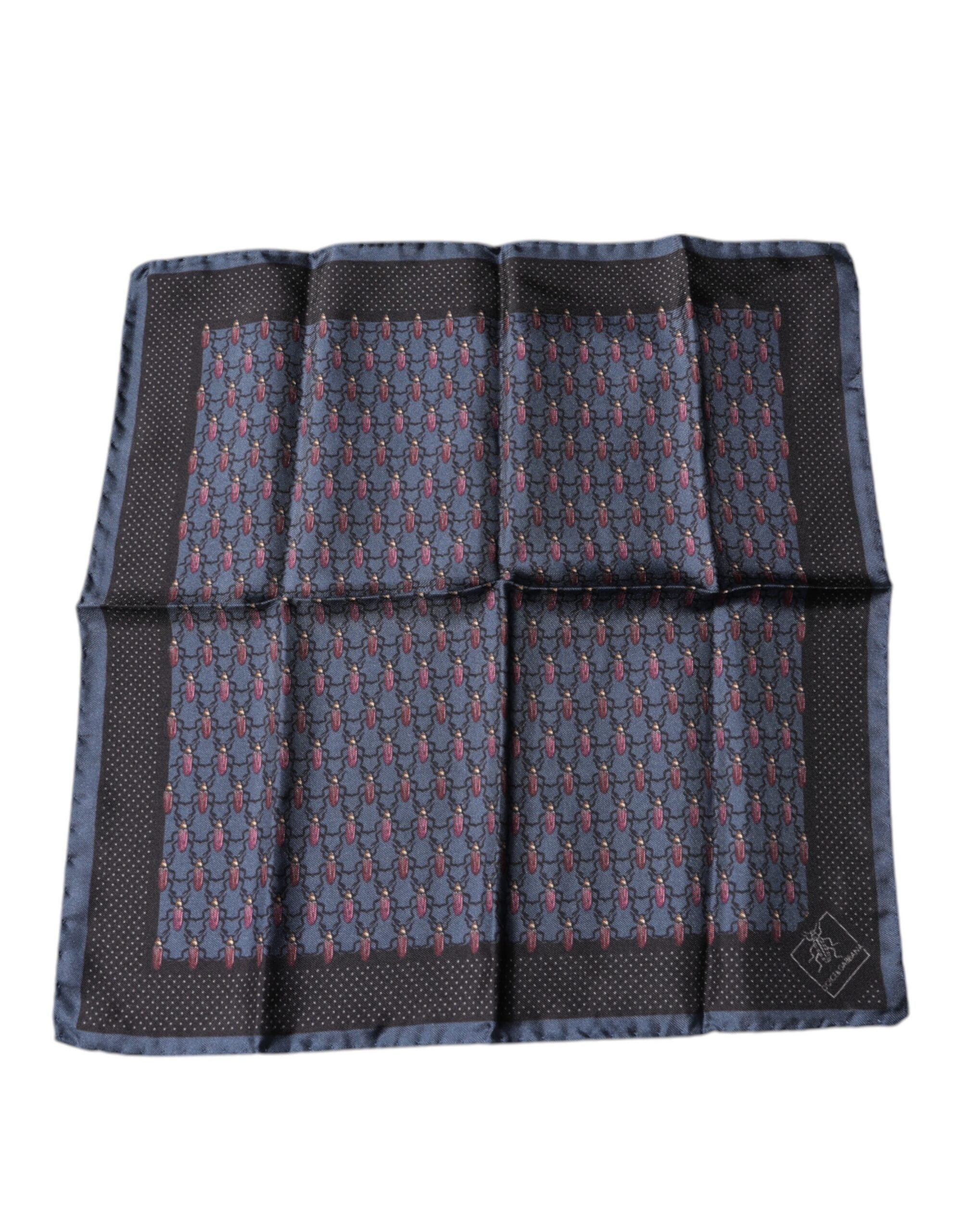 Dolce &amp; Gabbana Dunkelblauer quadratischer Taschentuchschal mit Käfermotiv