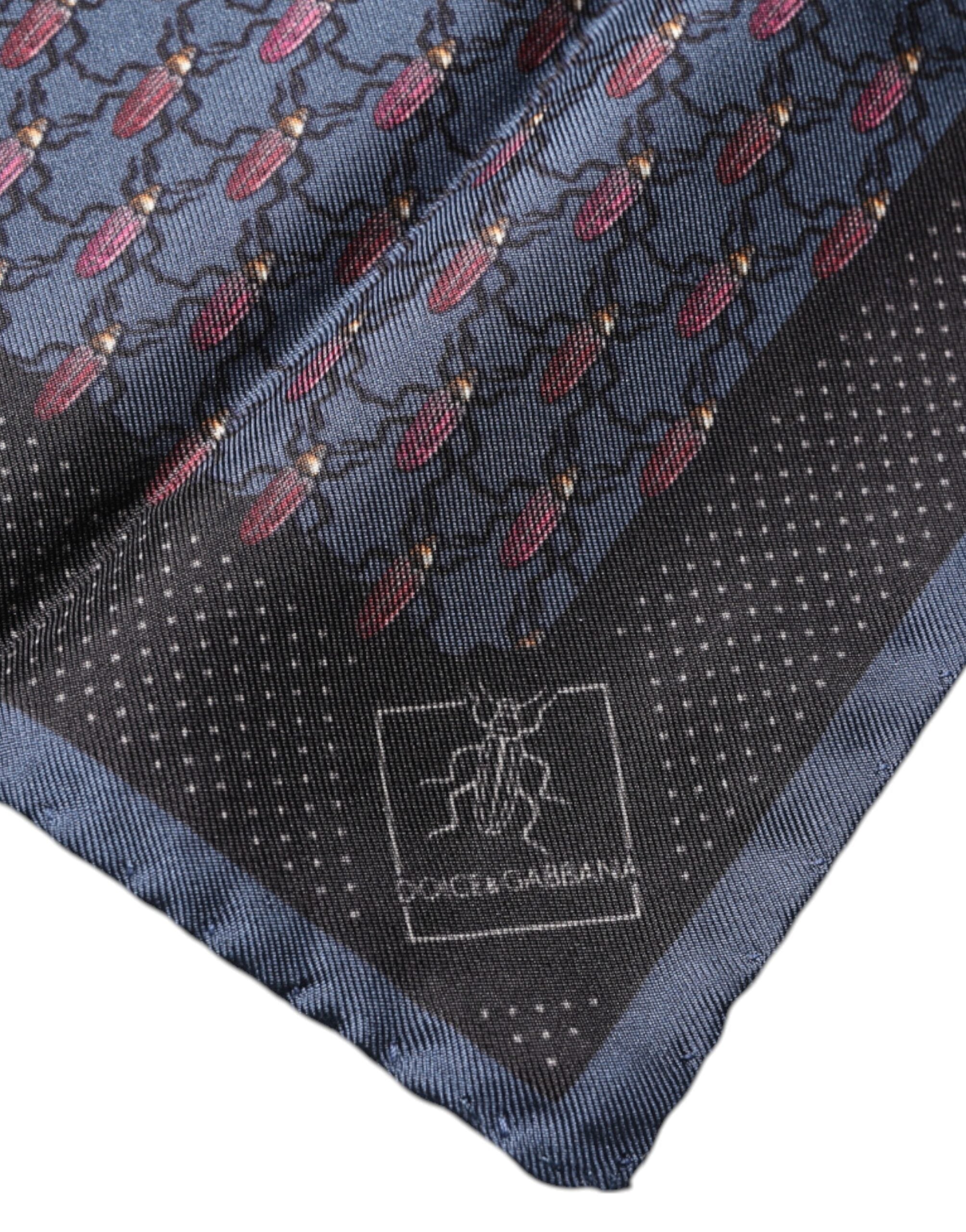 Dolce &amp; Gabbana Dunkelblauer quadratischer Taschentuchschal mit Käfermotiv