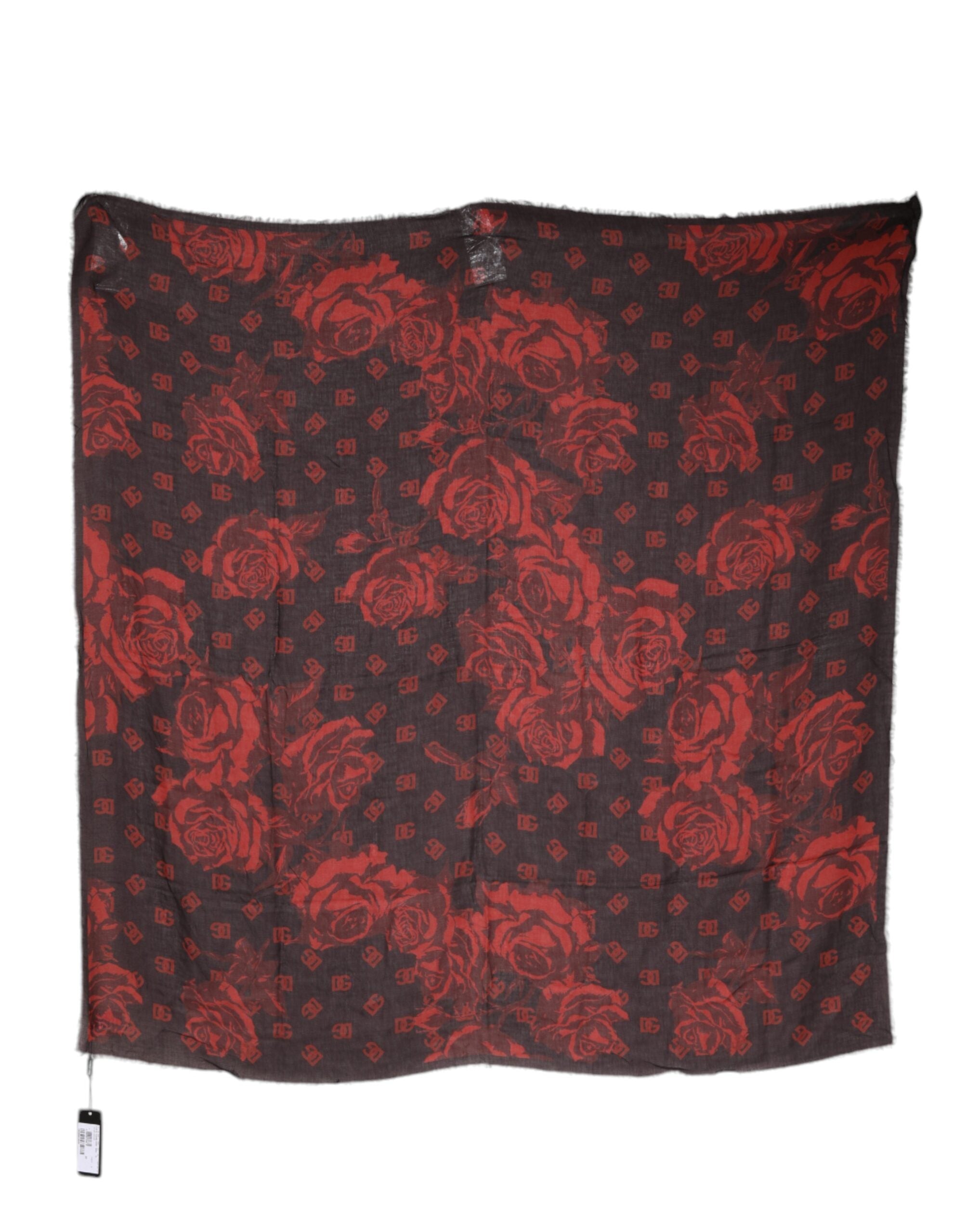 Dolce &amp; Gabbana – Schwarz-roter Wickelschal aus Modal mit Blumenmuster