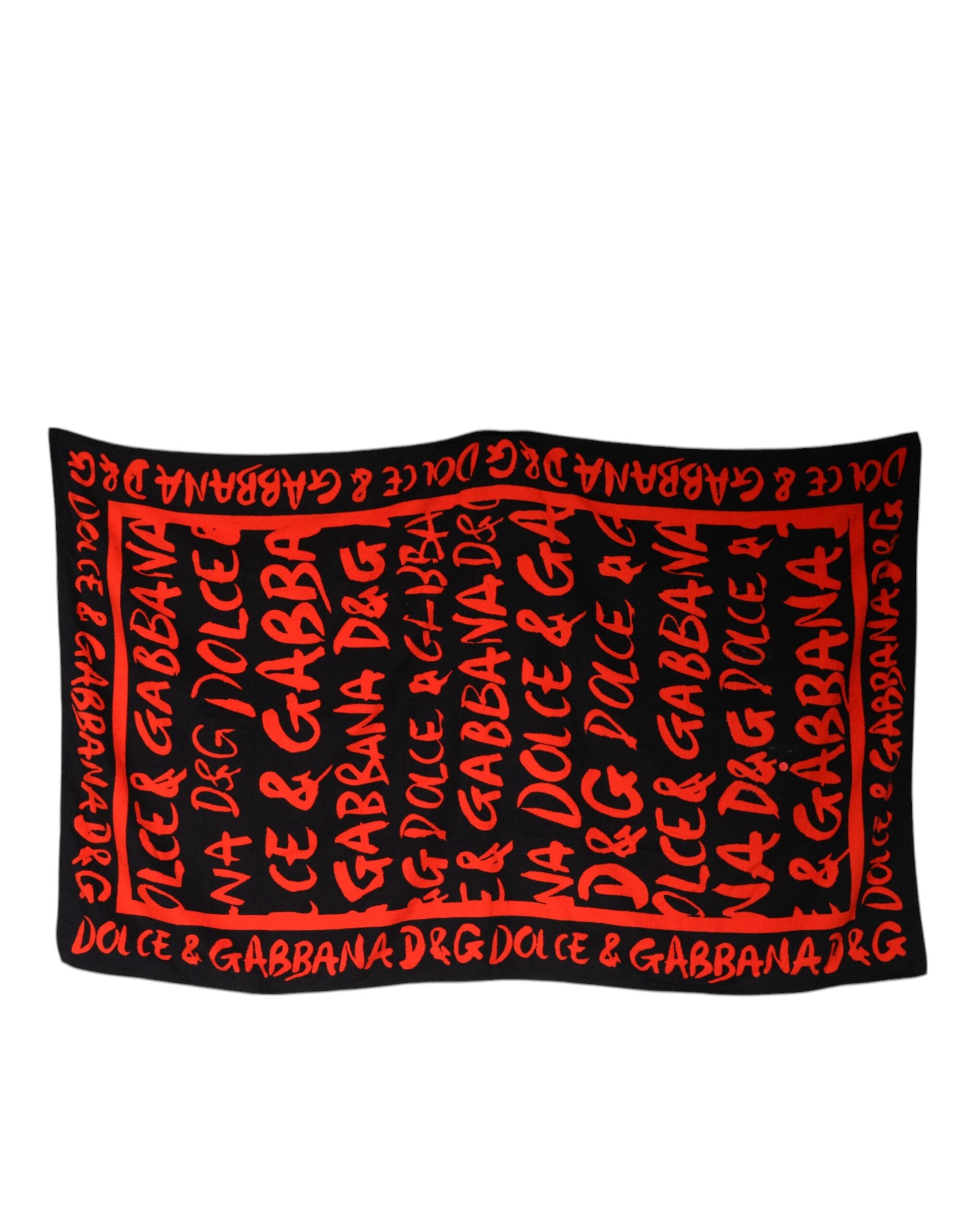 Dolce &amp; Gabbana – Strandtuch aus Baumwolle mit schwarzem und rotem Logo-Print
