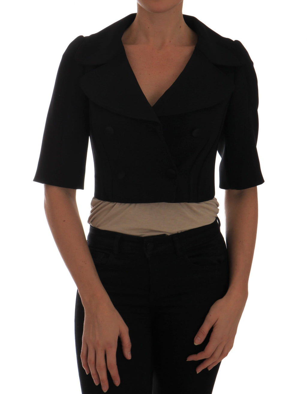 Dolce &amp; Gabbana Schicker schwarzer kurzer Zweireiher-Blazer
