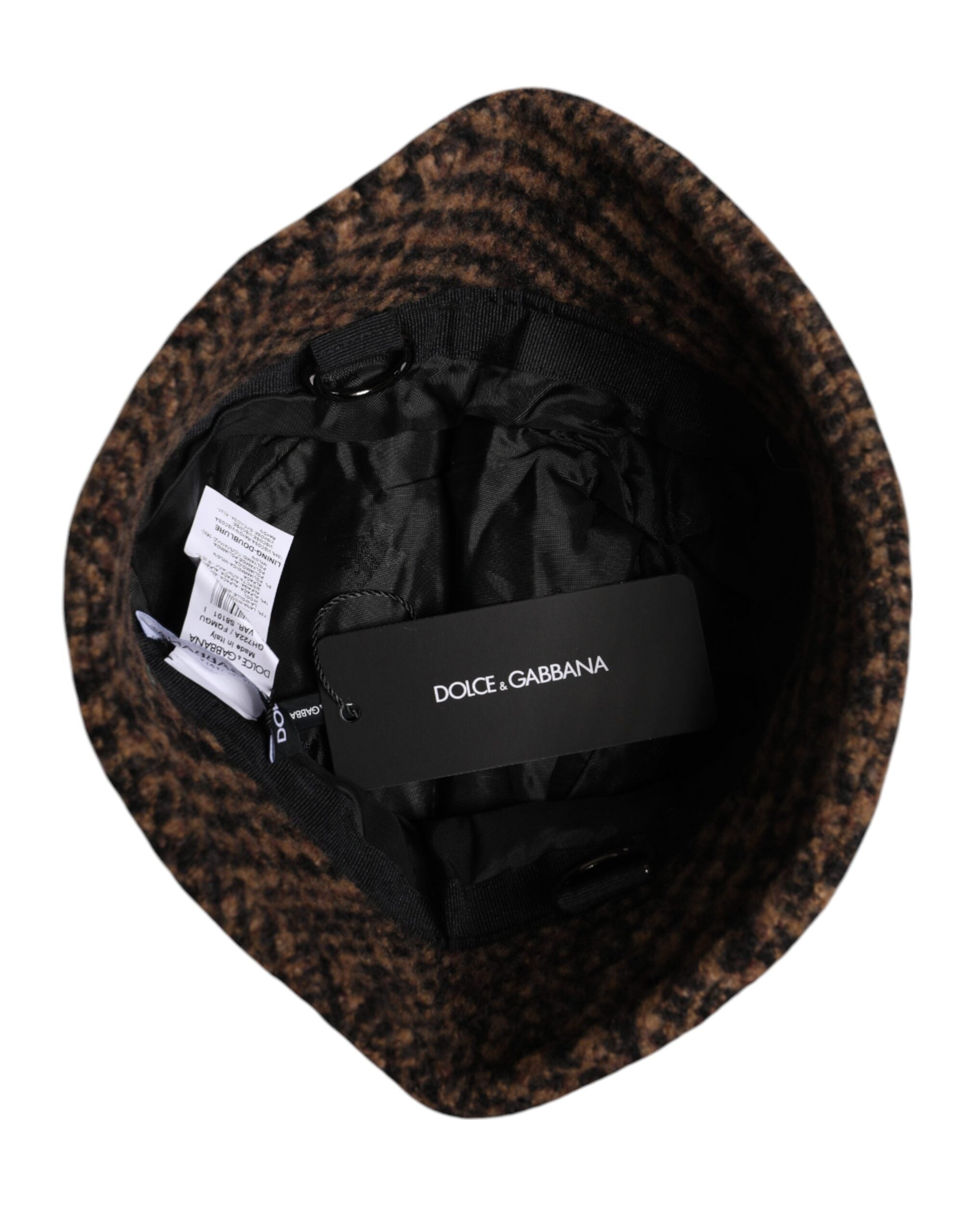 Dolce &amp; Gabbana – Brauner Fischerhut aus gewebter Wolle mit Hahnentrittmuster