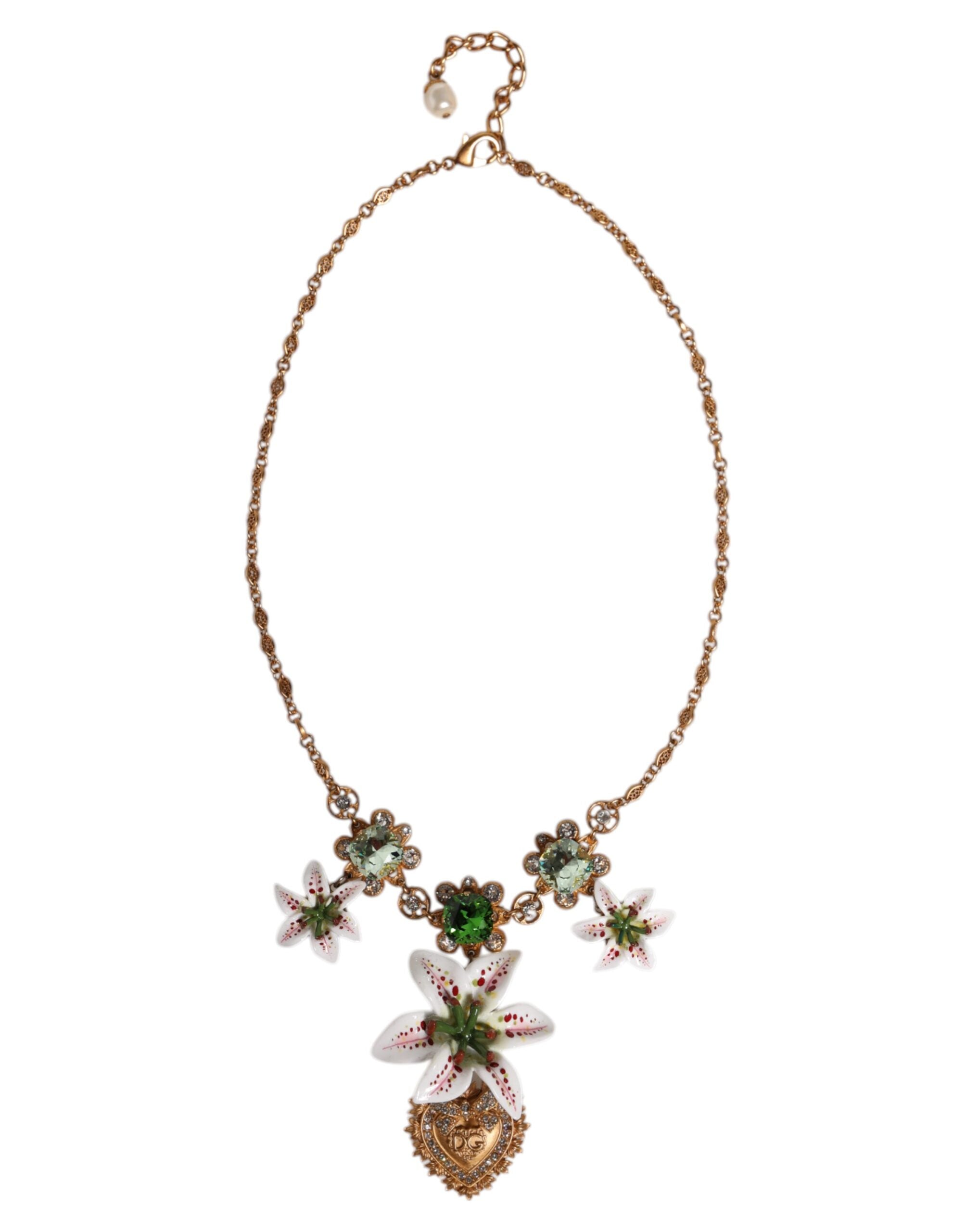 Dolce &amp; Gabbana Halskette mit Herz-Jesu-Anhänger aus goldenem Messing mit Lilienkristall