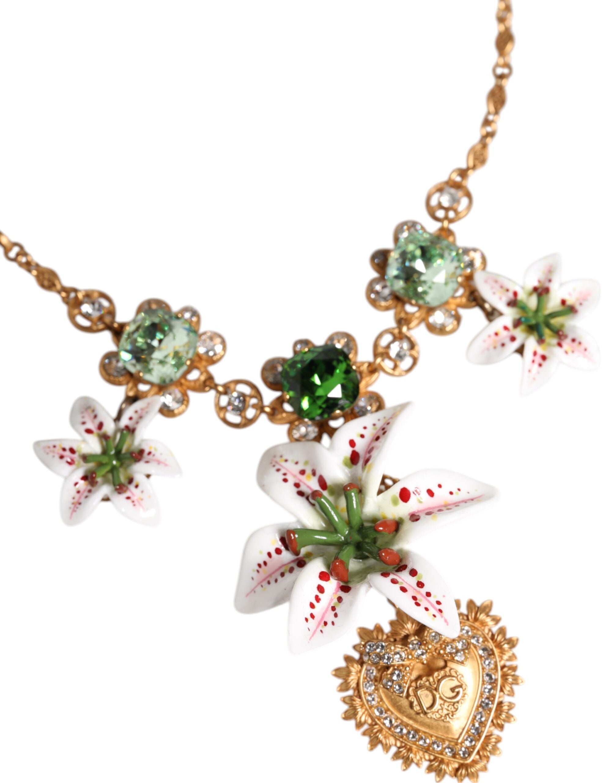 Dolce &amp; Gabbana Halskette mit Herz-Jesu-Anhänger aus goldenem Messing mit Lilienkristall