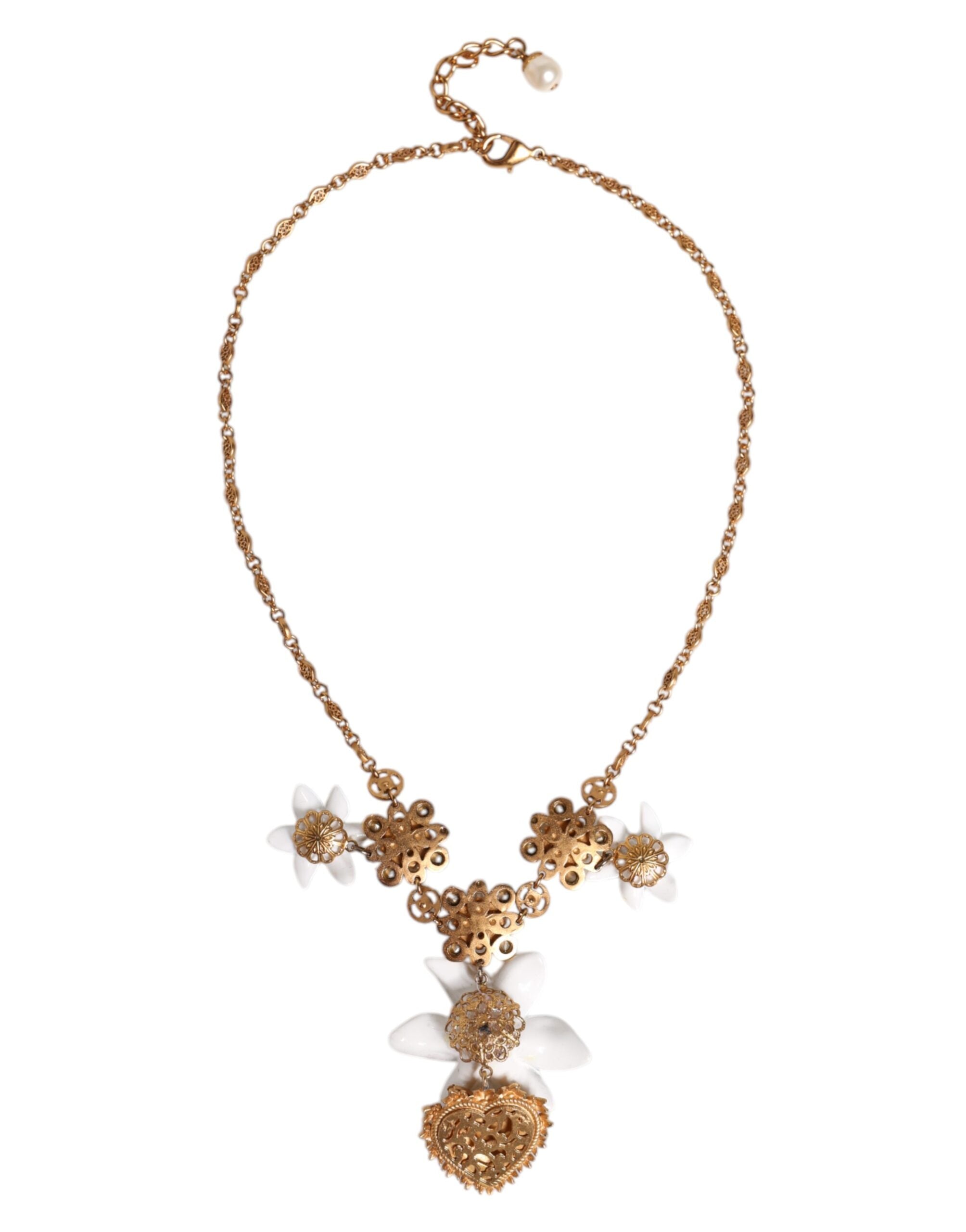 Dolce &amp; Gabbana Halskette mit Herz-Jesu-Anhänger aus goldenem Messing mit Lilienkristall