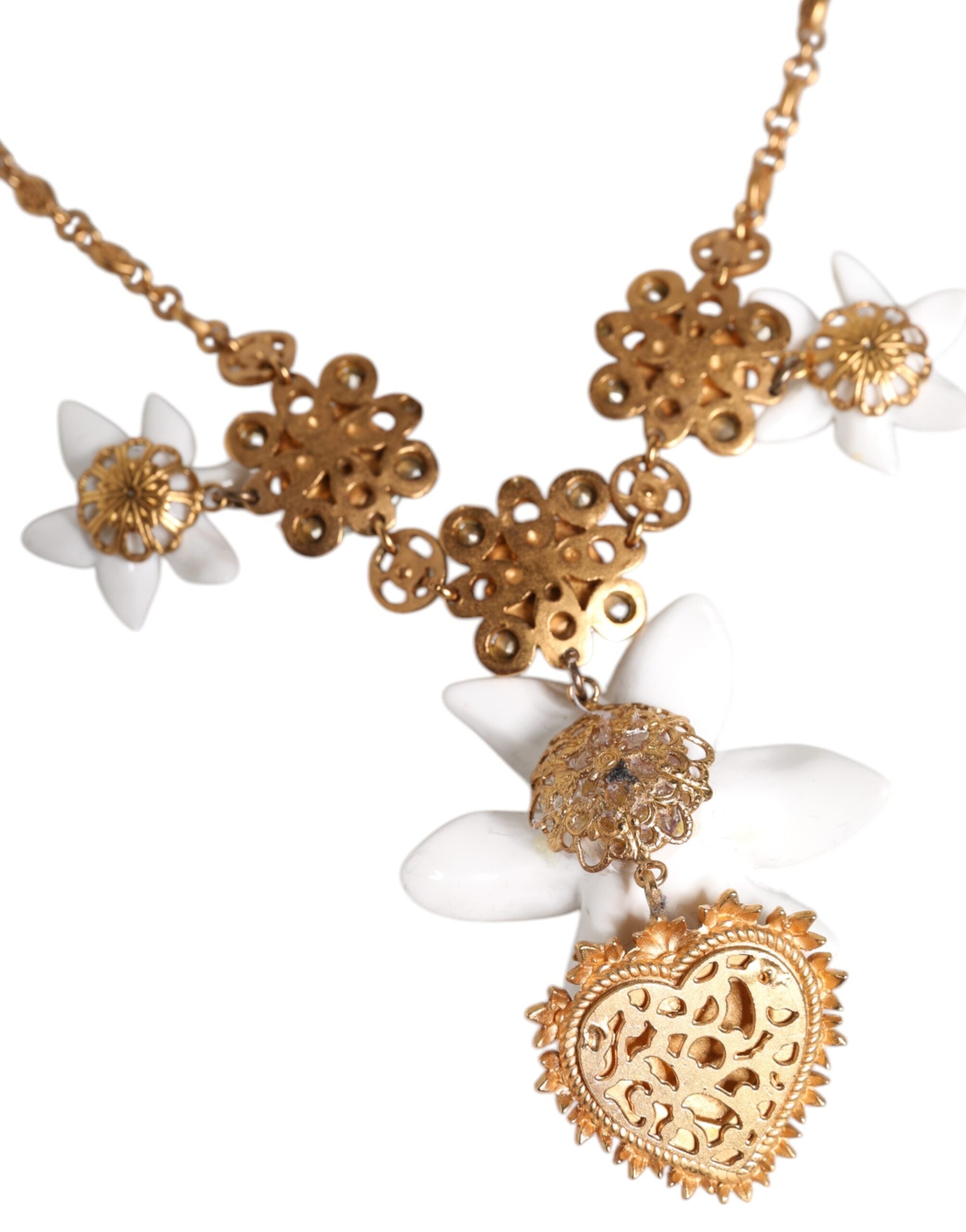 Dolce &amp; Gabbana Halskette mit Herz-Jesu-Anhänger aus goldenem Messing mit Lilienkristall