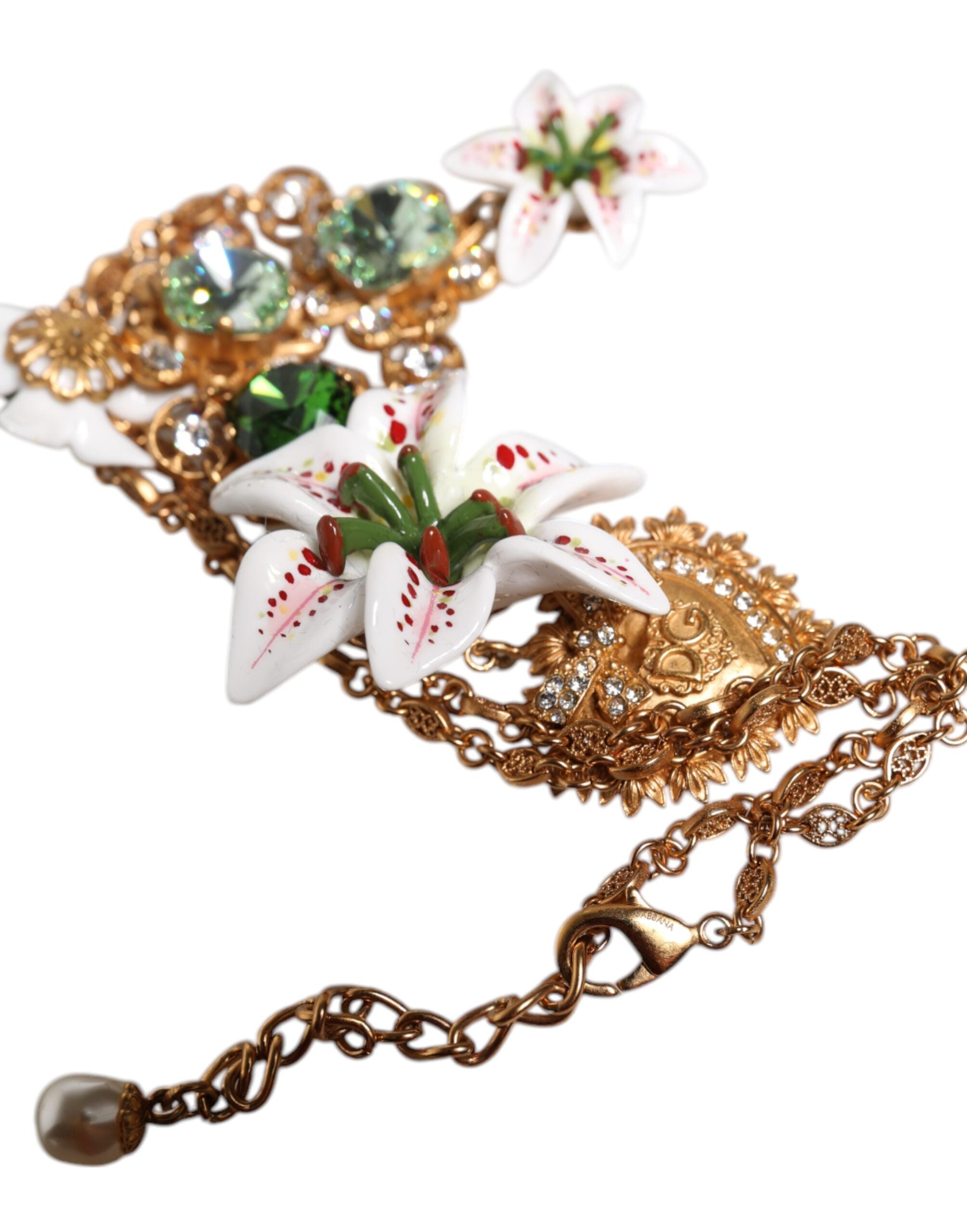 Dolce &amp; Gabbana Halskette mit Herz-Jesu-Anhänger aus goldenem Messing mit Lilienkristall