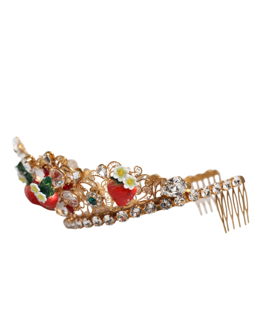 Dolce &amp; Gabbana – Mehrfarbige Tiara mit Blumen- und Erdbeermotiv und Kristallverzierung