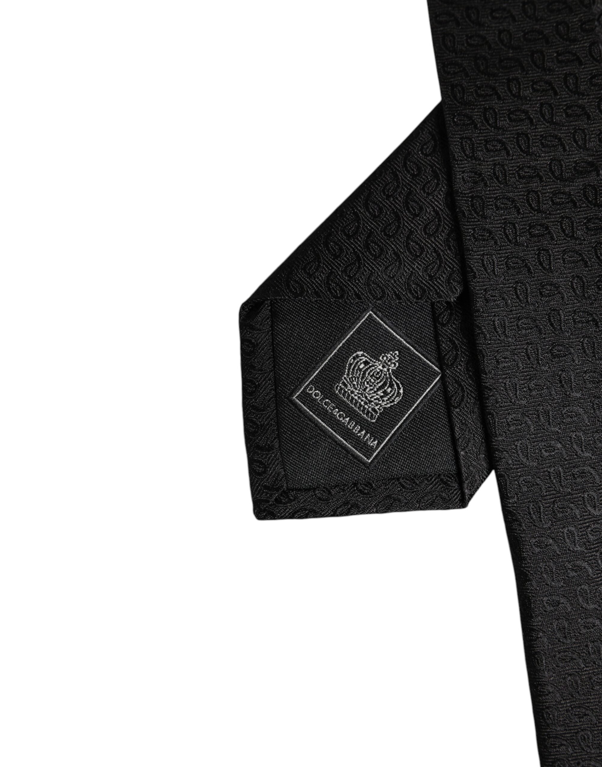 Dolce &amp; Gabbana – Verstellbare Krawatte aus schwarzer gemusterter Seide