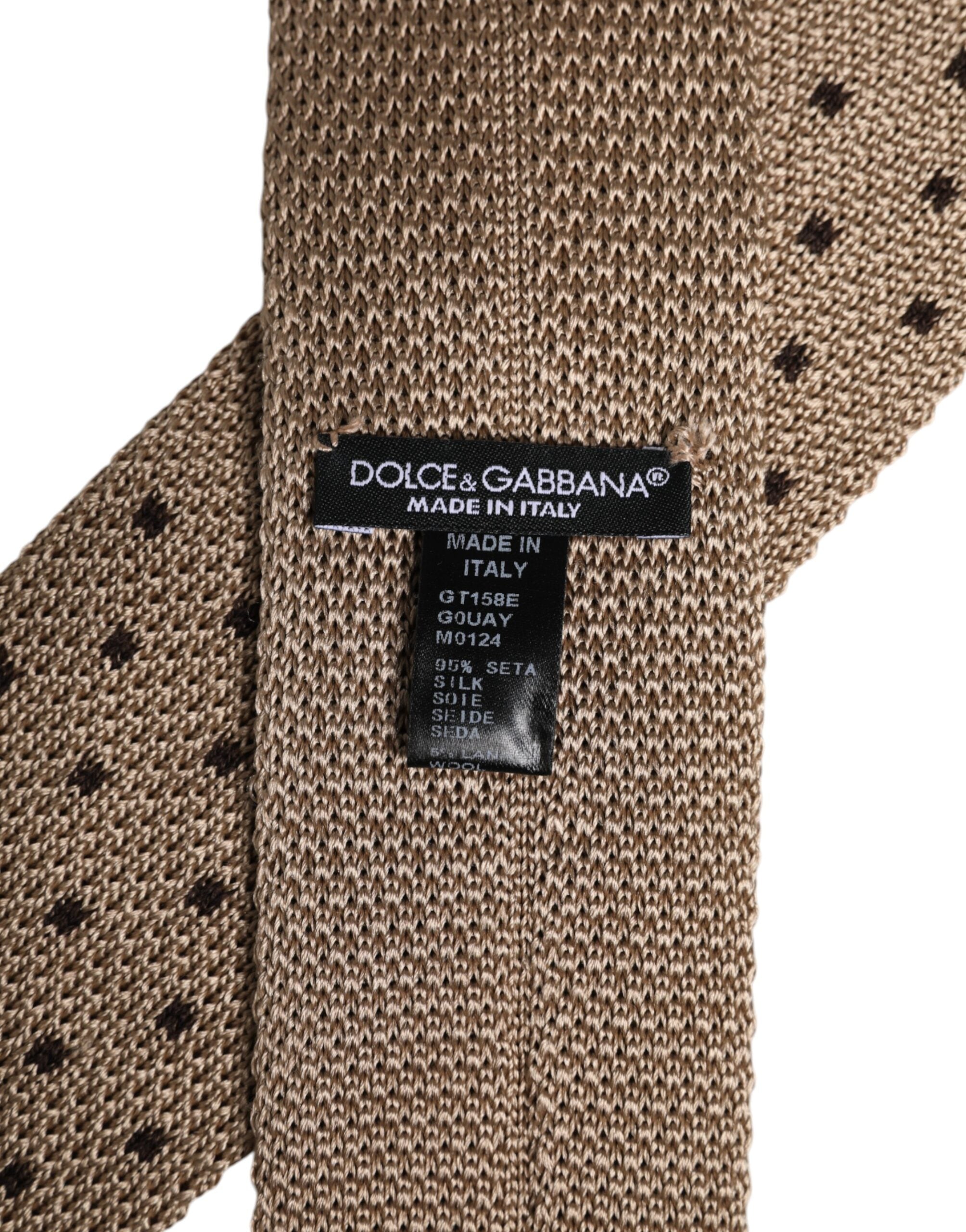 Dolce &amp; Gabbana – Verstellbare Seidenkrawatte mit Punkten in Beige