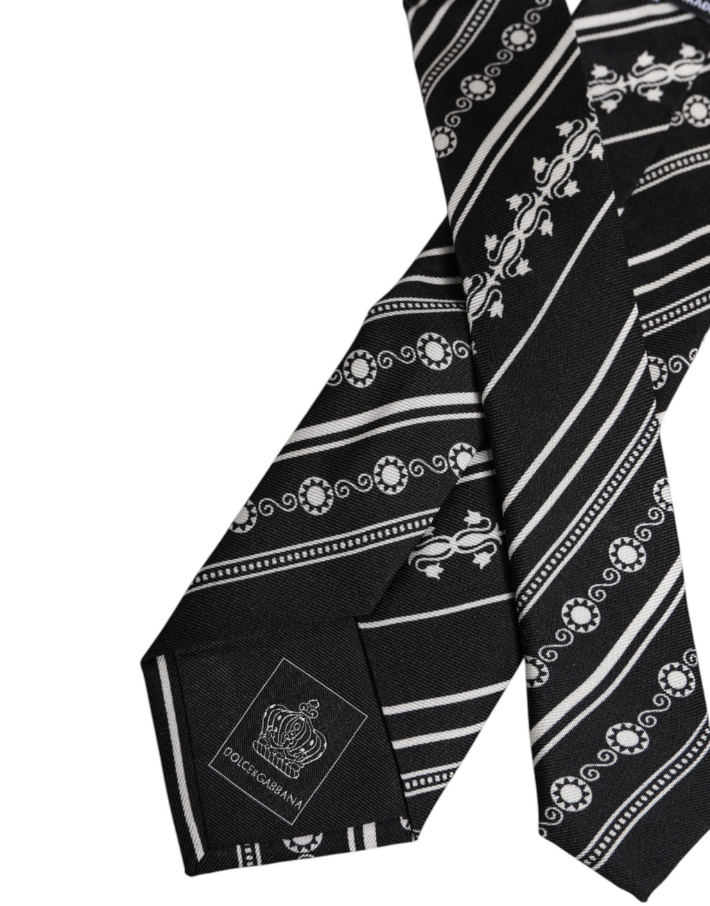 Dolce &amp; Gabbana – Verstellbare Seidenkrawatte mit schwarzen und weißen Streifen