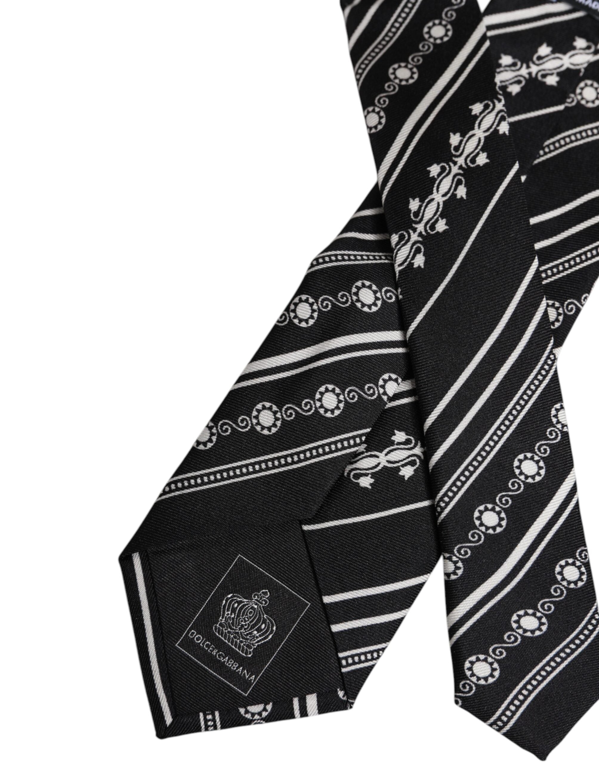Dolce &amp; Gabbana – Verstellbare Seidenkrawatte mit schwarzen und weißen Streifen