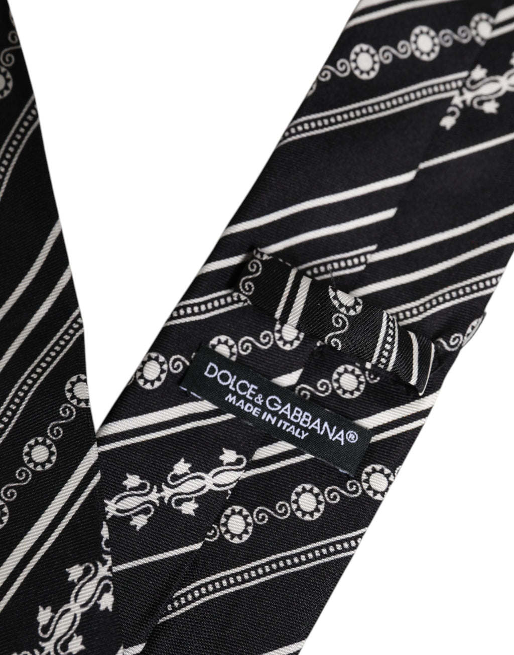 Dolce &amp; Gabbana – Verstellbare Seidenkrawatte mit schwarzen und weißen Streifen