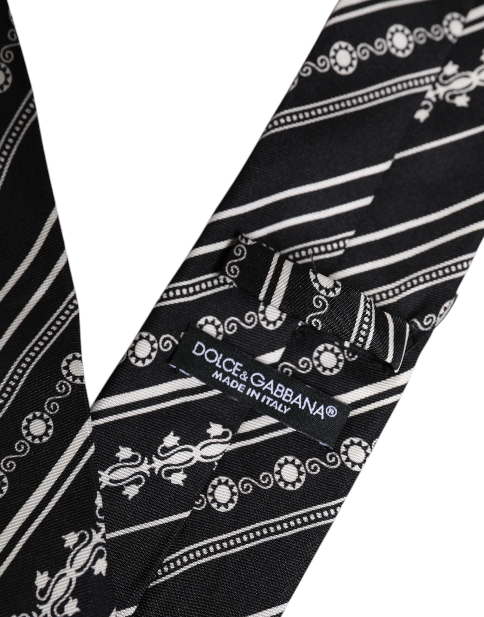 Dolce &amp; Gabbana – Verstellbare Seidenkrawatte mit schwarzen und weißen Streifen