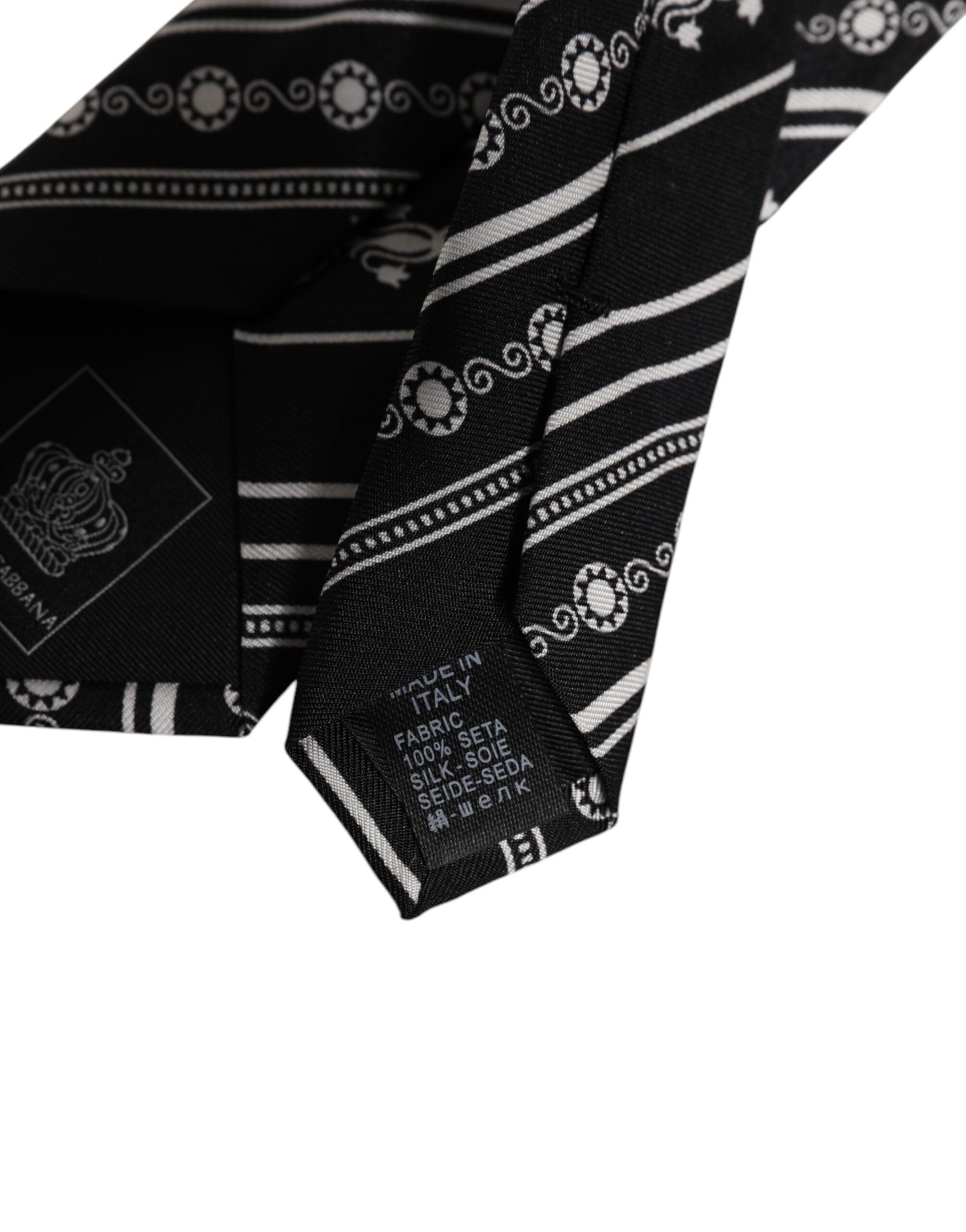 Dolce &amp; Gabbana – Verstellbare Seidenkrawatte mit schwarzen und weißen Streifen