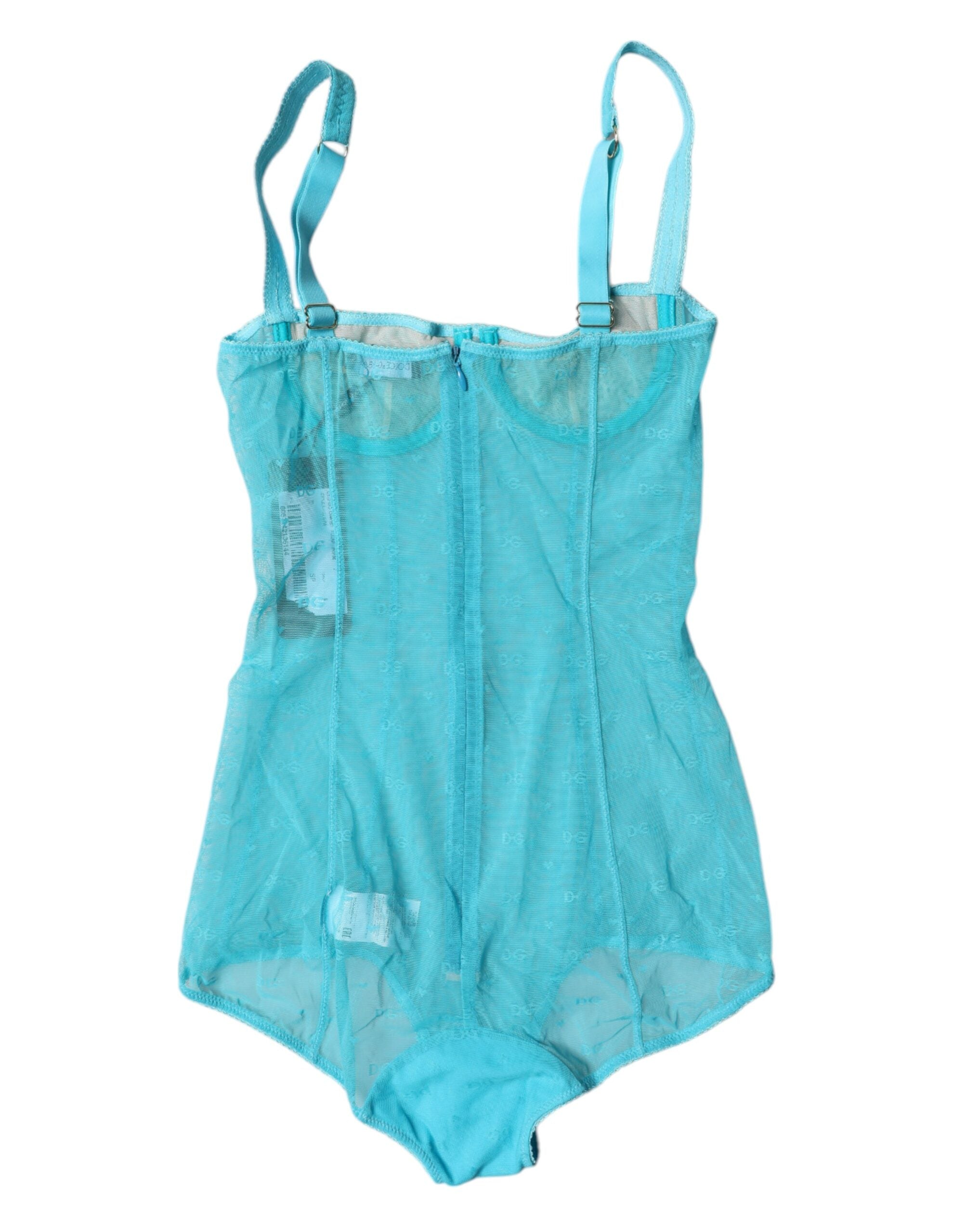 Dolce &amp; Gabbana Blauer Tüll-Balconette-BH-Body-Unterwäsche
