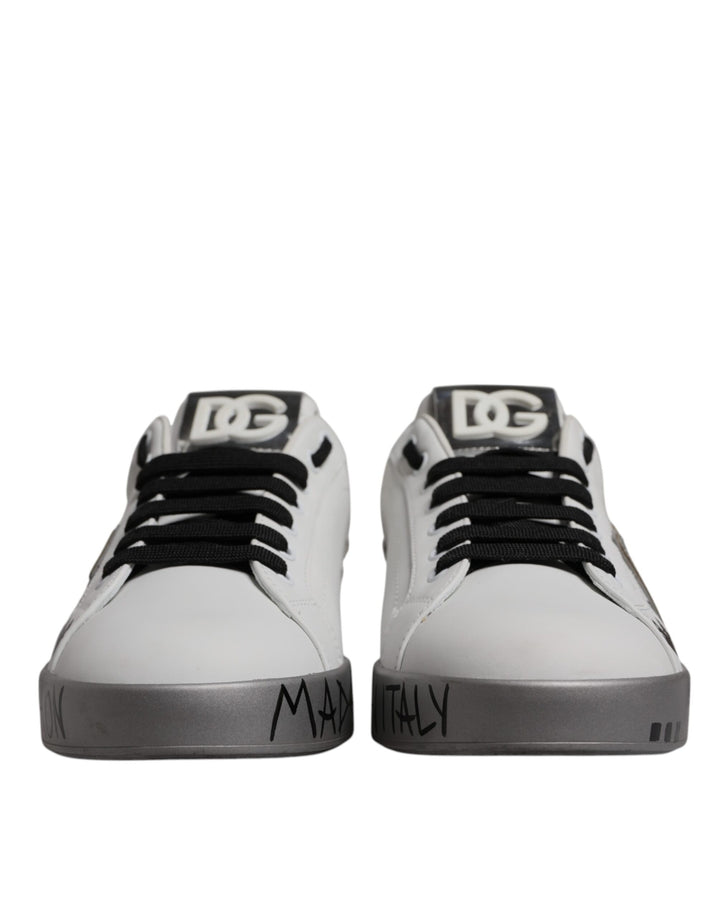 Dolce &amp; Gabbana – Portofino – Sneaker mit Kristall-Logo in Weiß und Silber