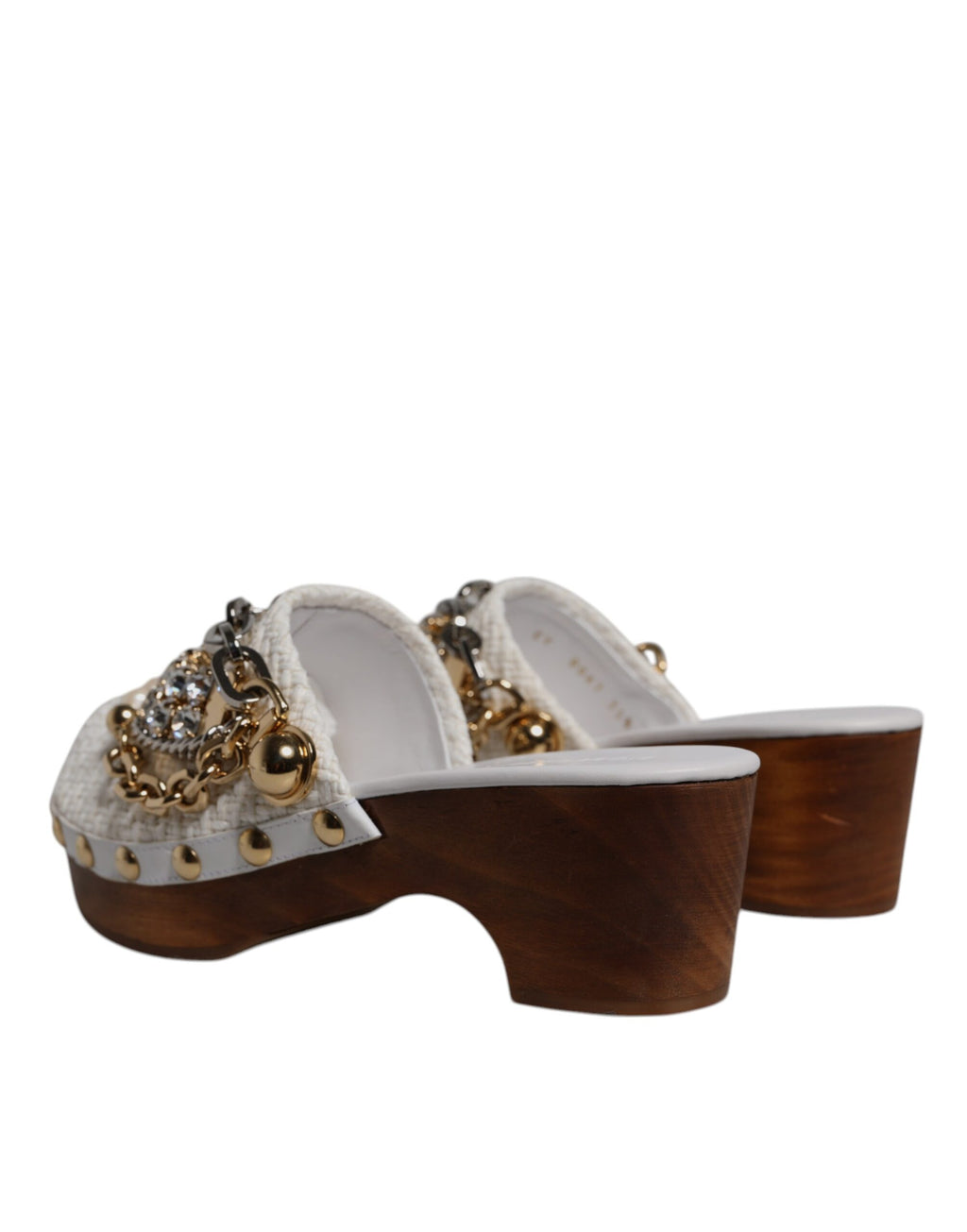 Dolce &amp; Gabbana Weiße Raffia Clogs mit Schmucksteinen besetzte Sandalen mit Kette