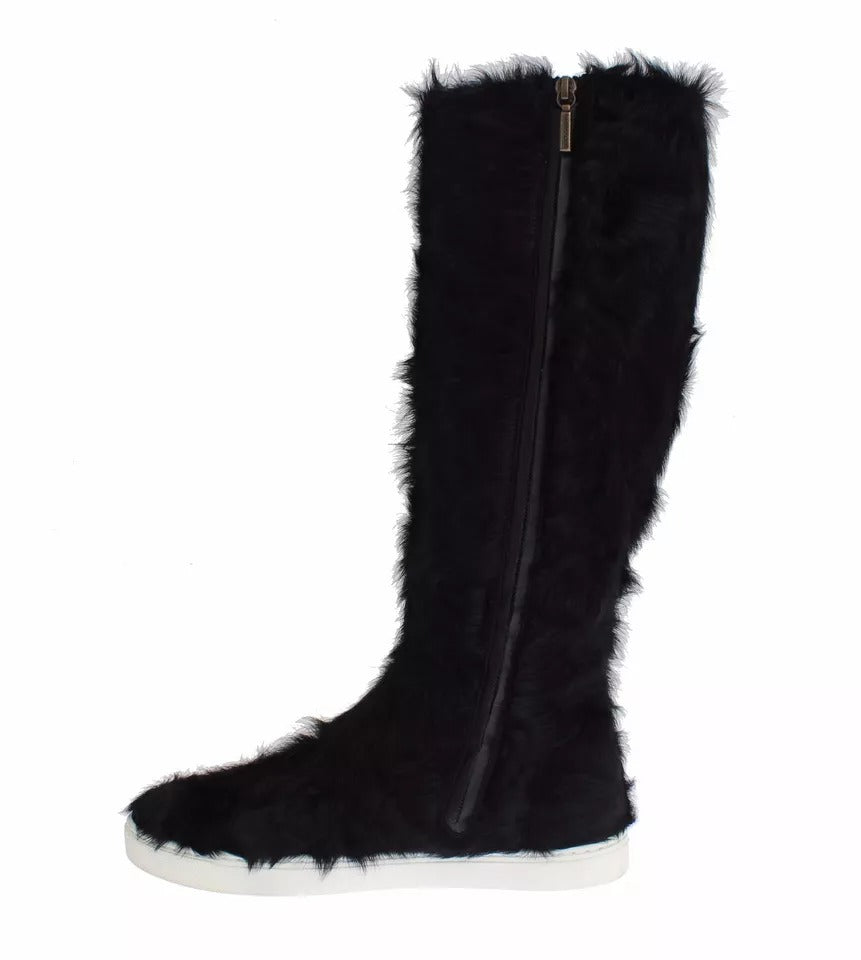 Dolce &amp; Gabbana Schwarze Xiangao Lammfell Lederstiefel Schuhe